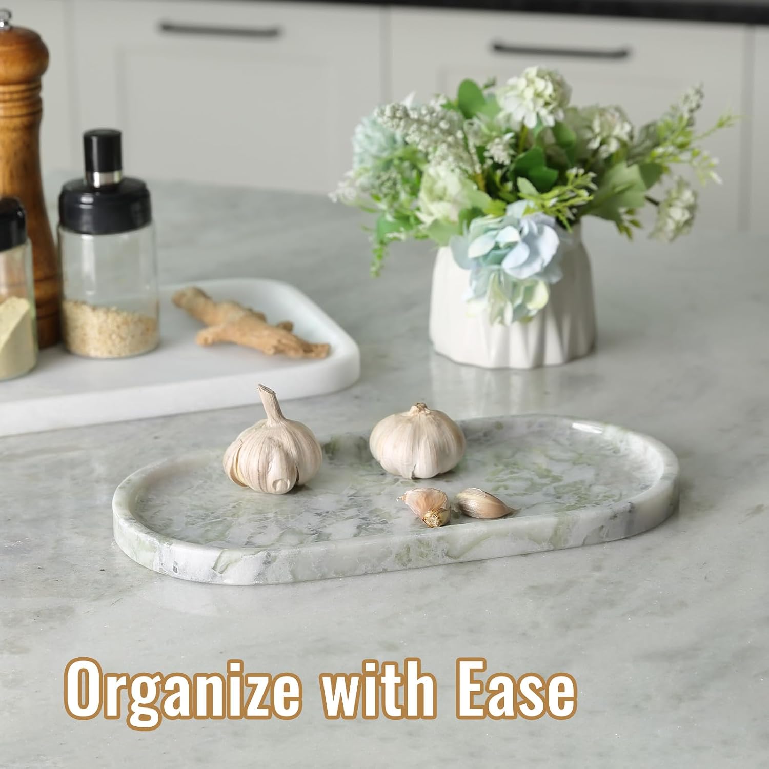 Catchall Tray for Perfume / Green Marble-bianco Palomino / 12 x 6 x 0.8