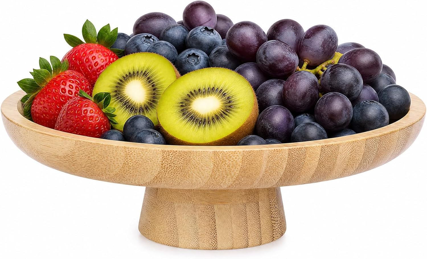 Key Bowl for Entryway Table Wooden Fruit Bowl Small Pedestal Bowls / 7.9 Inches / Natural Color