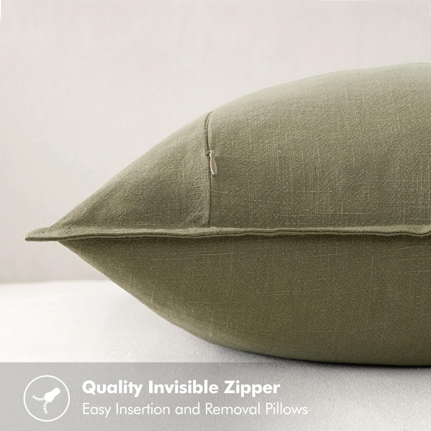 Decorative Linen Pillow Covers ​Boho Farmhouse​ ​Neutral / 20 x 20 / Light Olive Green / Set of 2