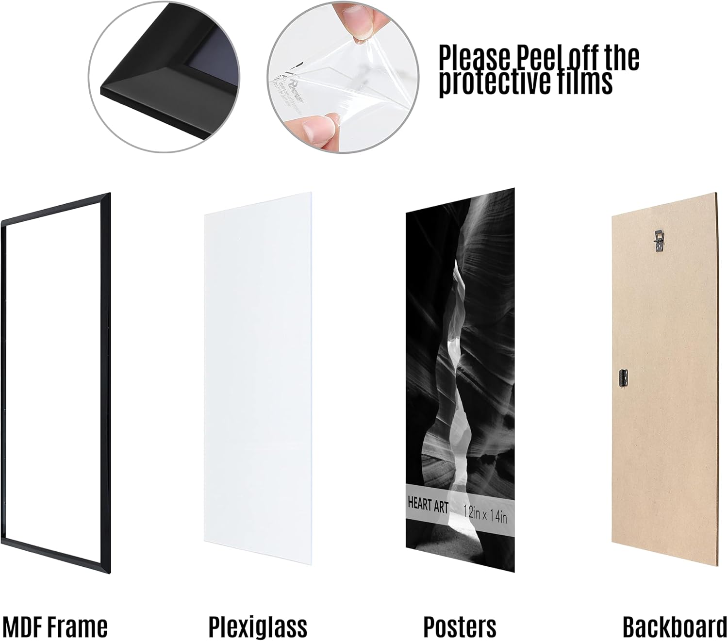 HEART ART 12×14 Picture Frames Without Mat Set of 4, Black | picture frames 12×14 Picture Frames