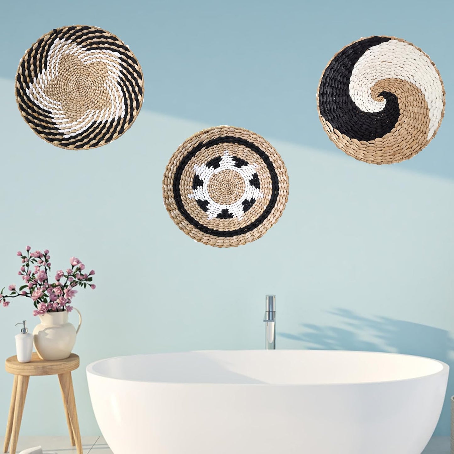 Boho Woven Basket Wall Decor Straw Rustic Handmade Round Large & Small Hanging Home / 11.87 / G4