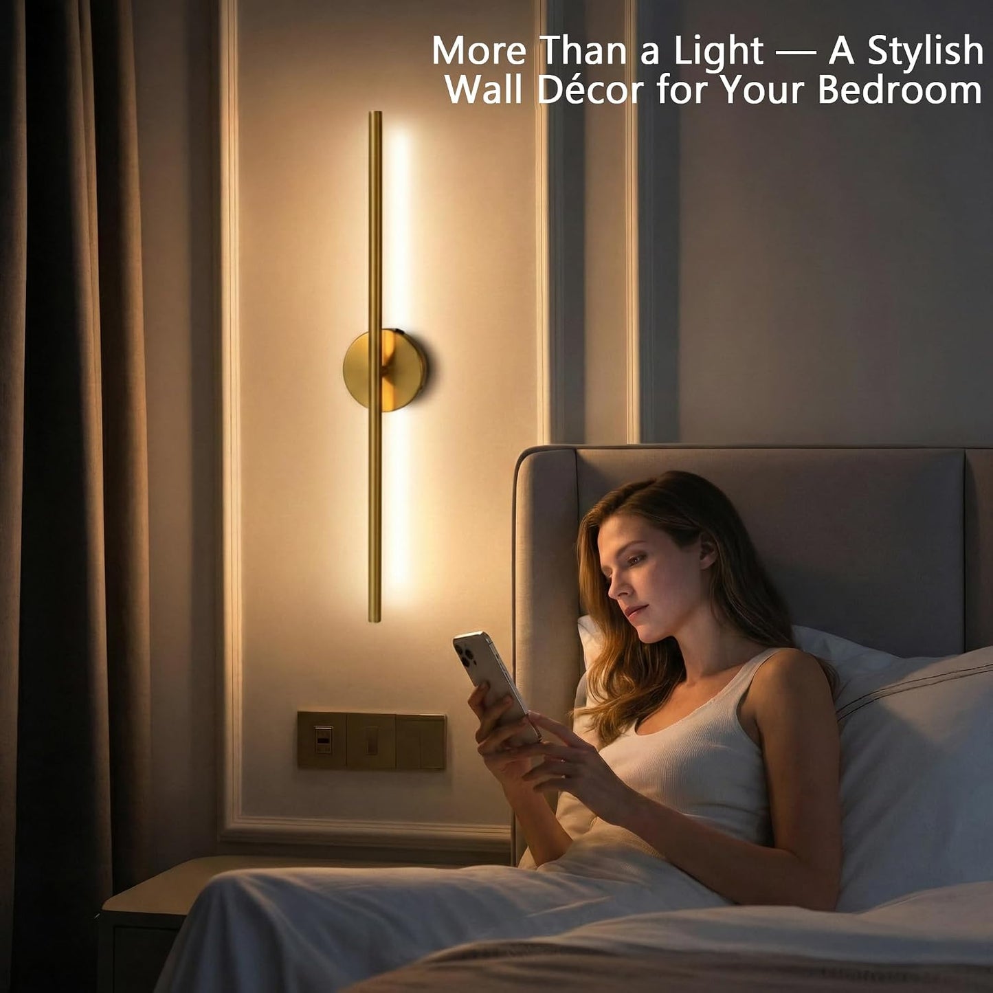 Rechargeable Wall Sconce Set of Two, Modern Wireless Brass Wall Light Sconce with Remote, 28.35Inch Dimmable Indoor