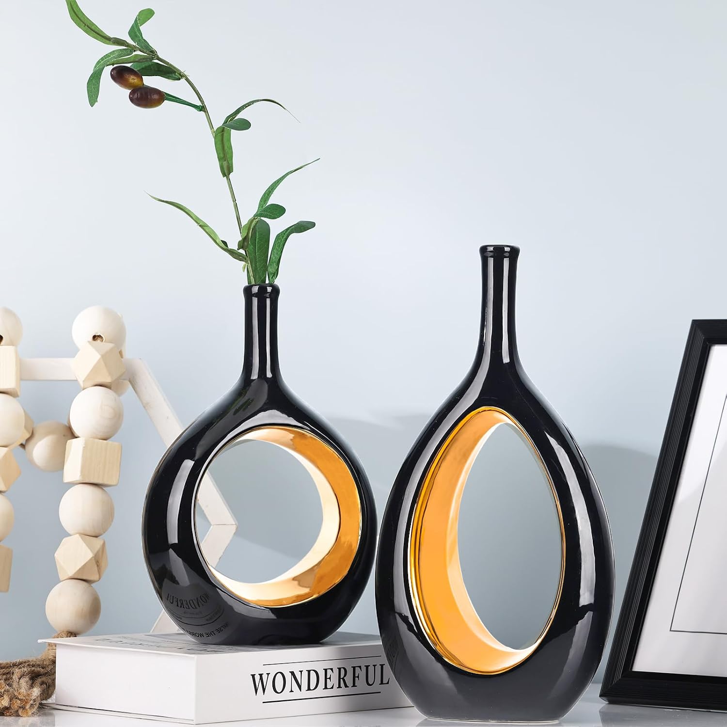 Ceramic Vase Set 2 / Black Gold
