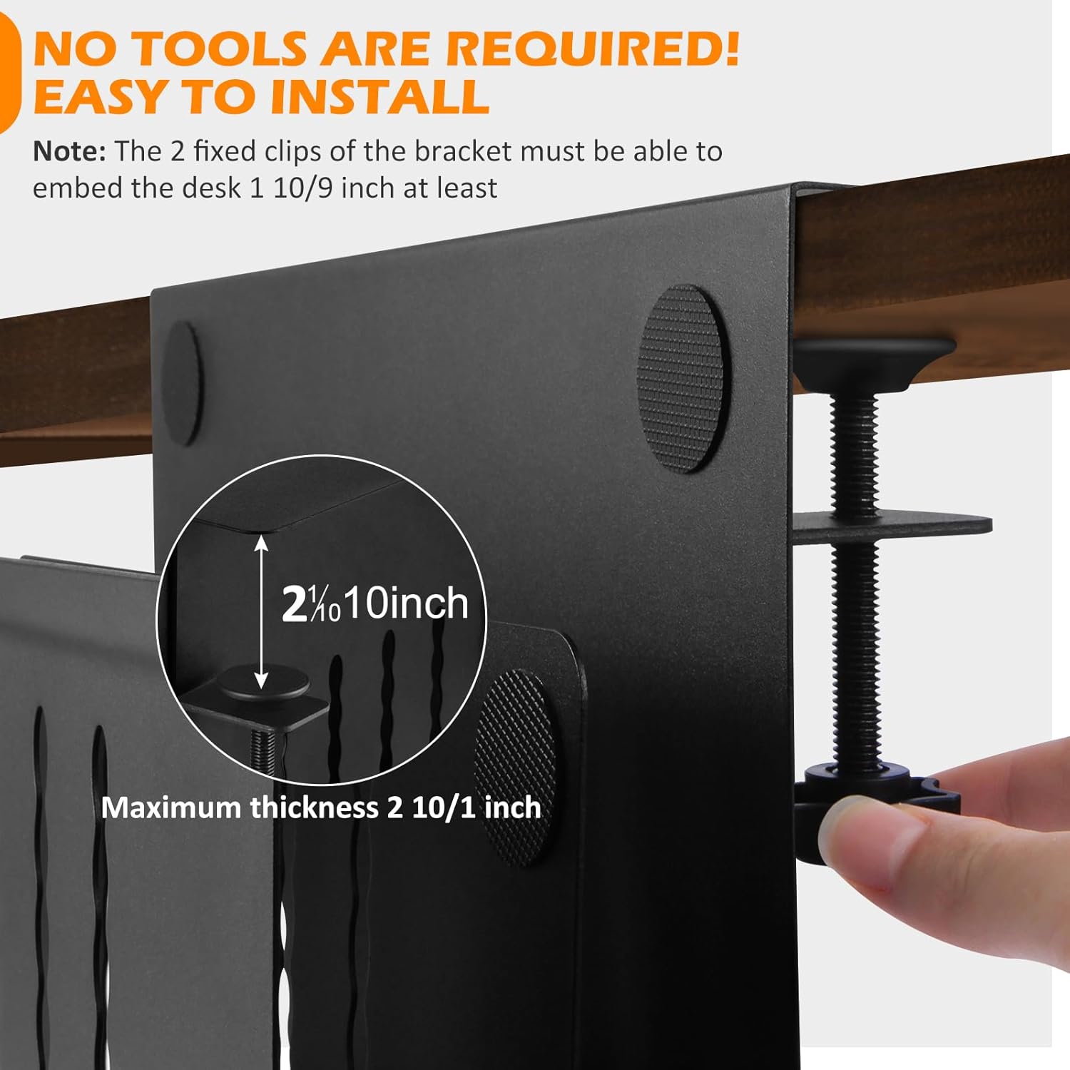Desk Side Storage, 2 Tier Steel Hanging Organizer, No Drill Side Desk Organizer, Laptop Holder, with Pen Holder, For