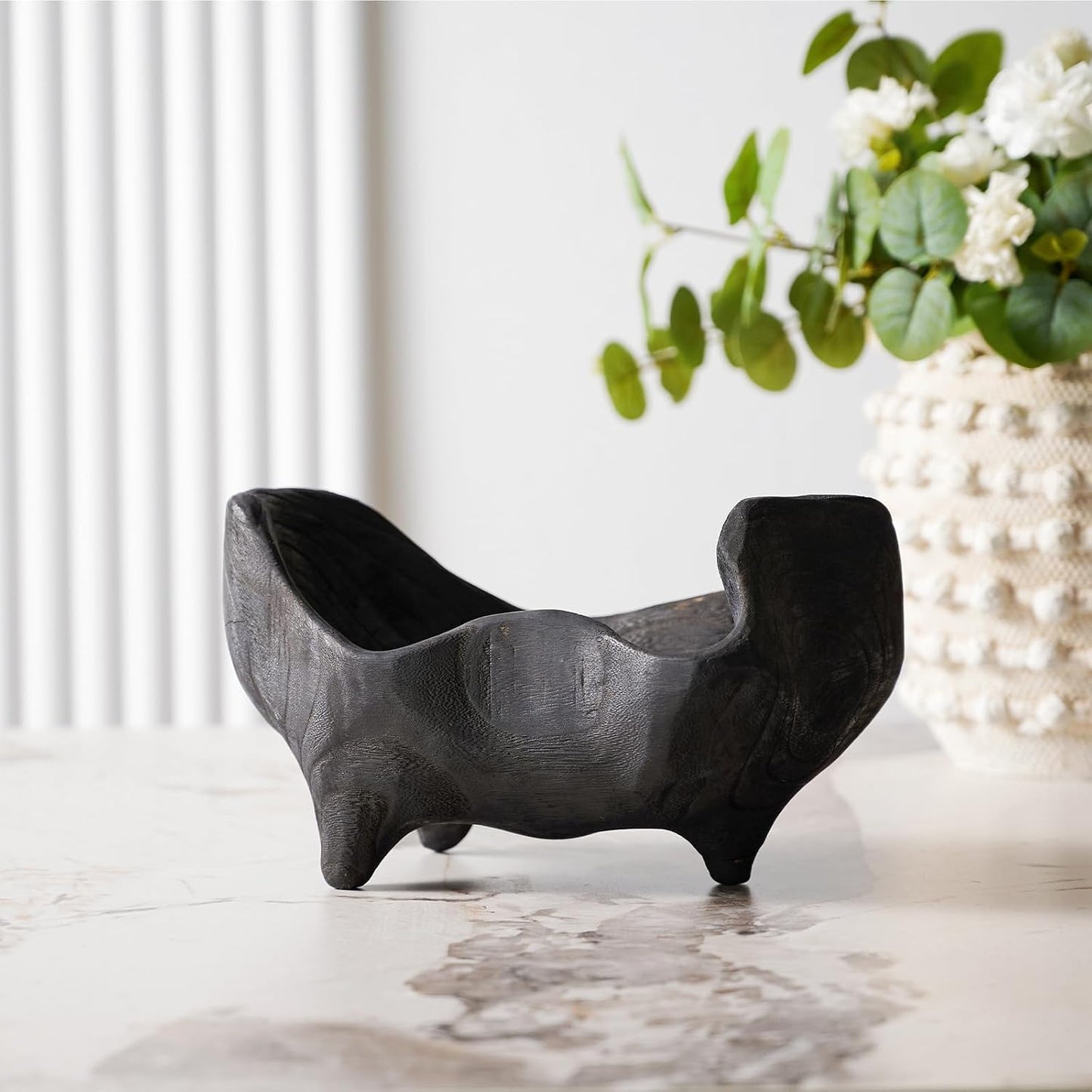 Oak Wood Black Decorative Bowl- Small Bowl for Entryway Key / Black with Feet / 9.25 x 5.51