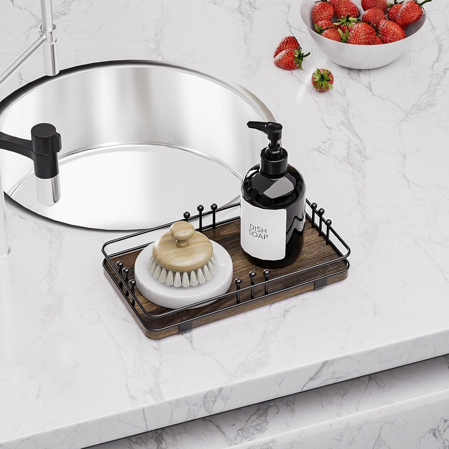 Kitchen Tray for Soap Dispenser Spice Salt / 7.9 x 4.4 x 1.6 / Brown + Black