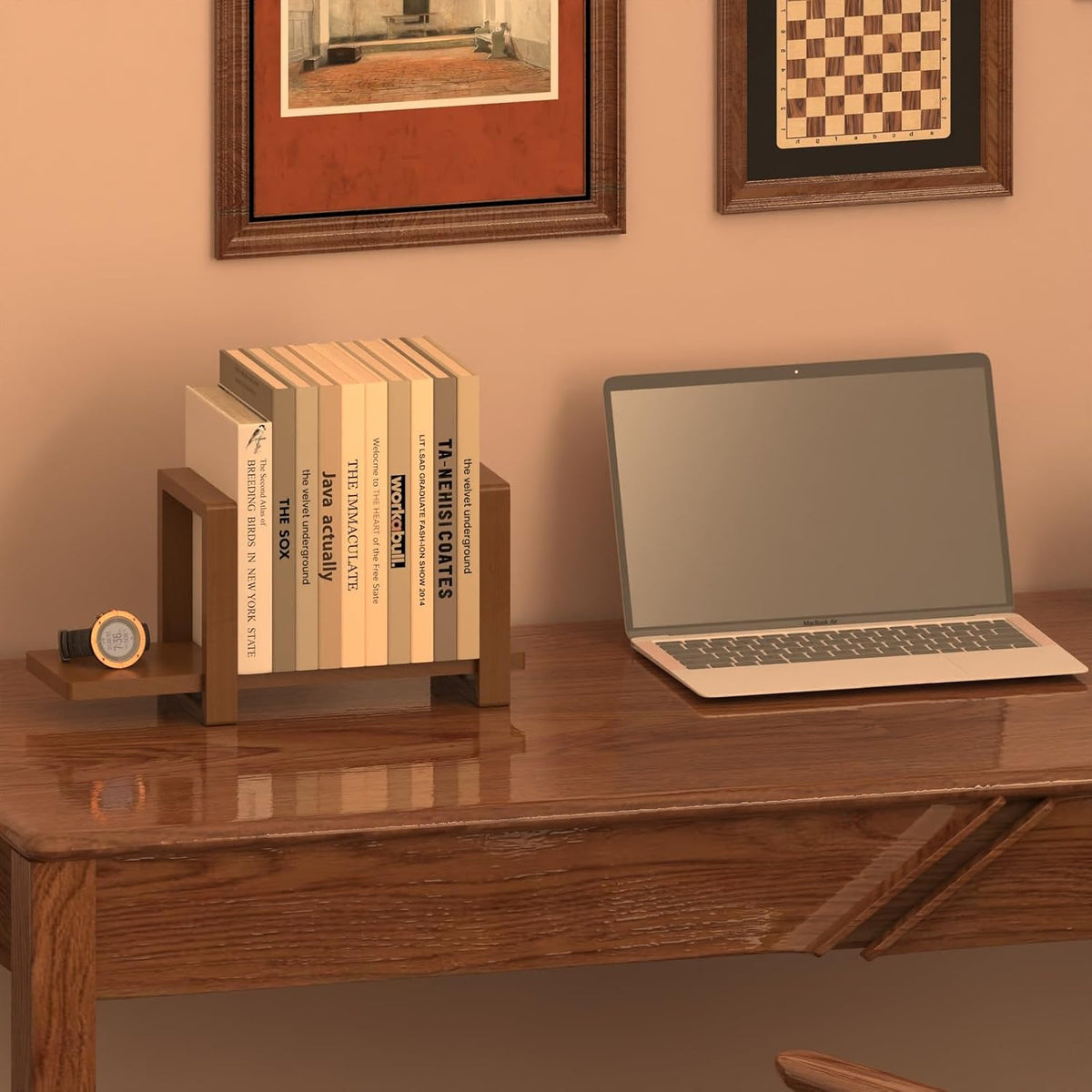 100% Solid Wood Adjustable Desktop Bookshelf, Retro Tabletop Bookshelf, Desk Shelf for Living Room, Home, Office
