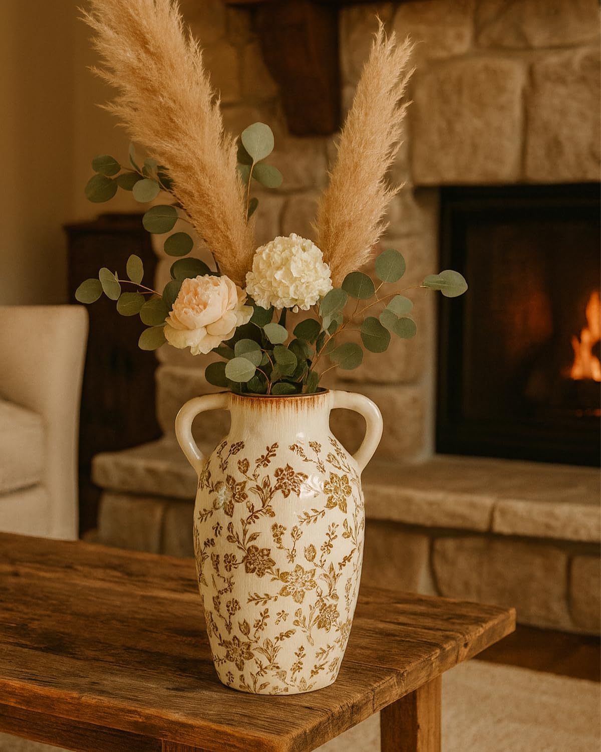 Vintage Ceramic Vase / Brown / 9.45 Inch