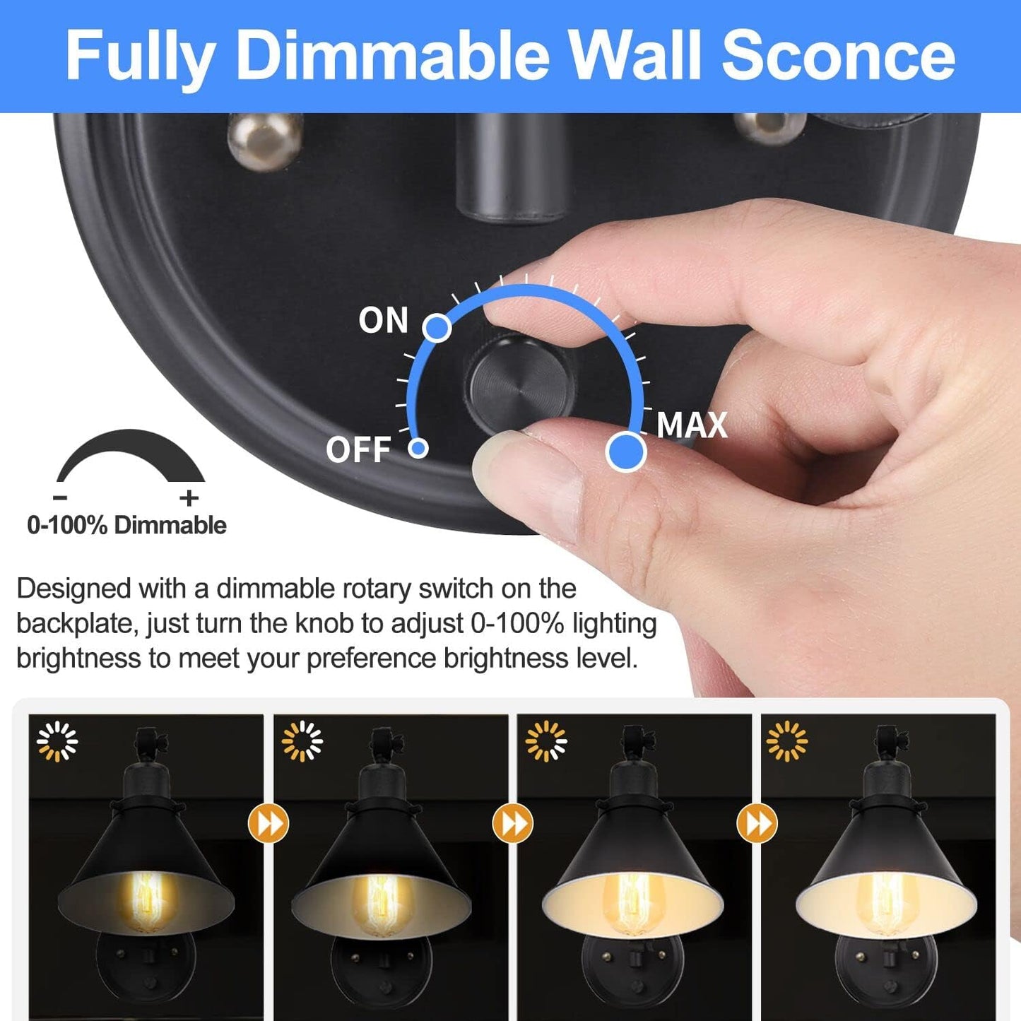 TRLIFE Plug in Wall Sconces, Dimmable Wall Sconce Swing Arm Wall Lights Plug in, Adjustable Wall Mounted Light Wall