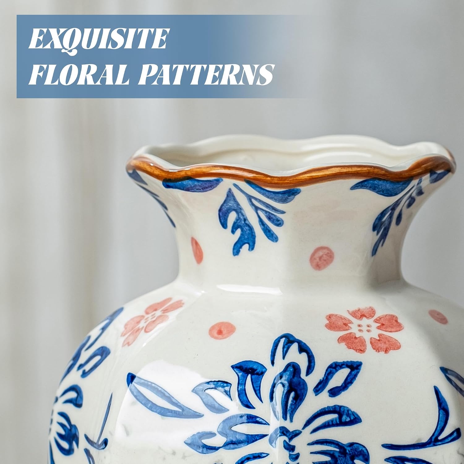 Small and White Ceramic Vase / Vase-u01 / 6 INCH / Blue