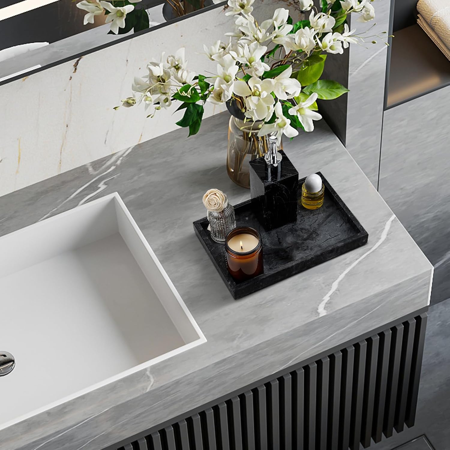 Real Natural Marble Tray / Gray / 12 x 8 x 1.2