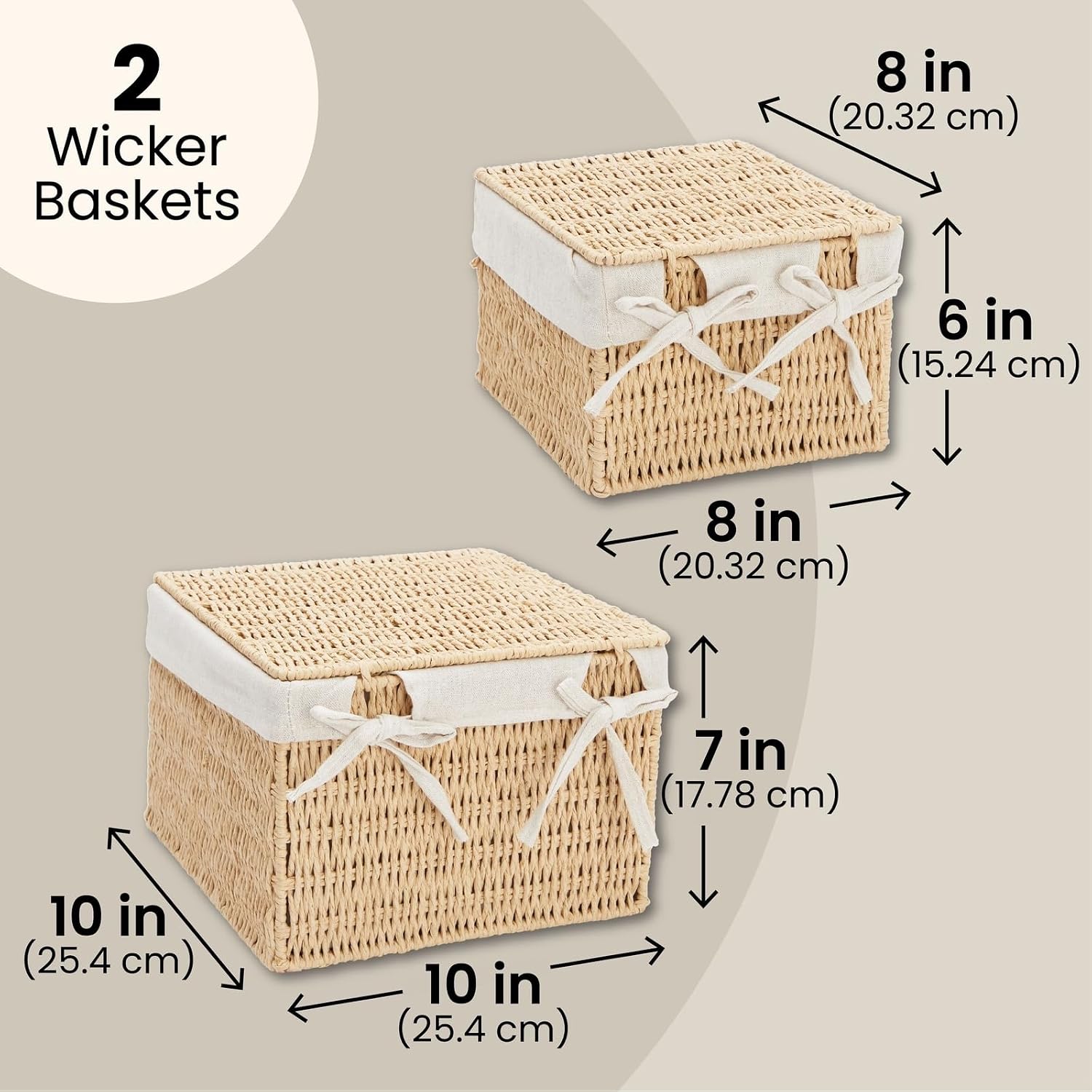 Wicker Storage Bins / Brown / 10 x 10 x 7 / Set of 2