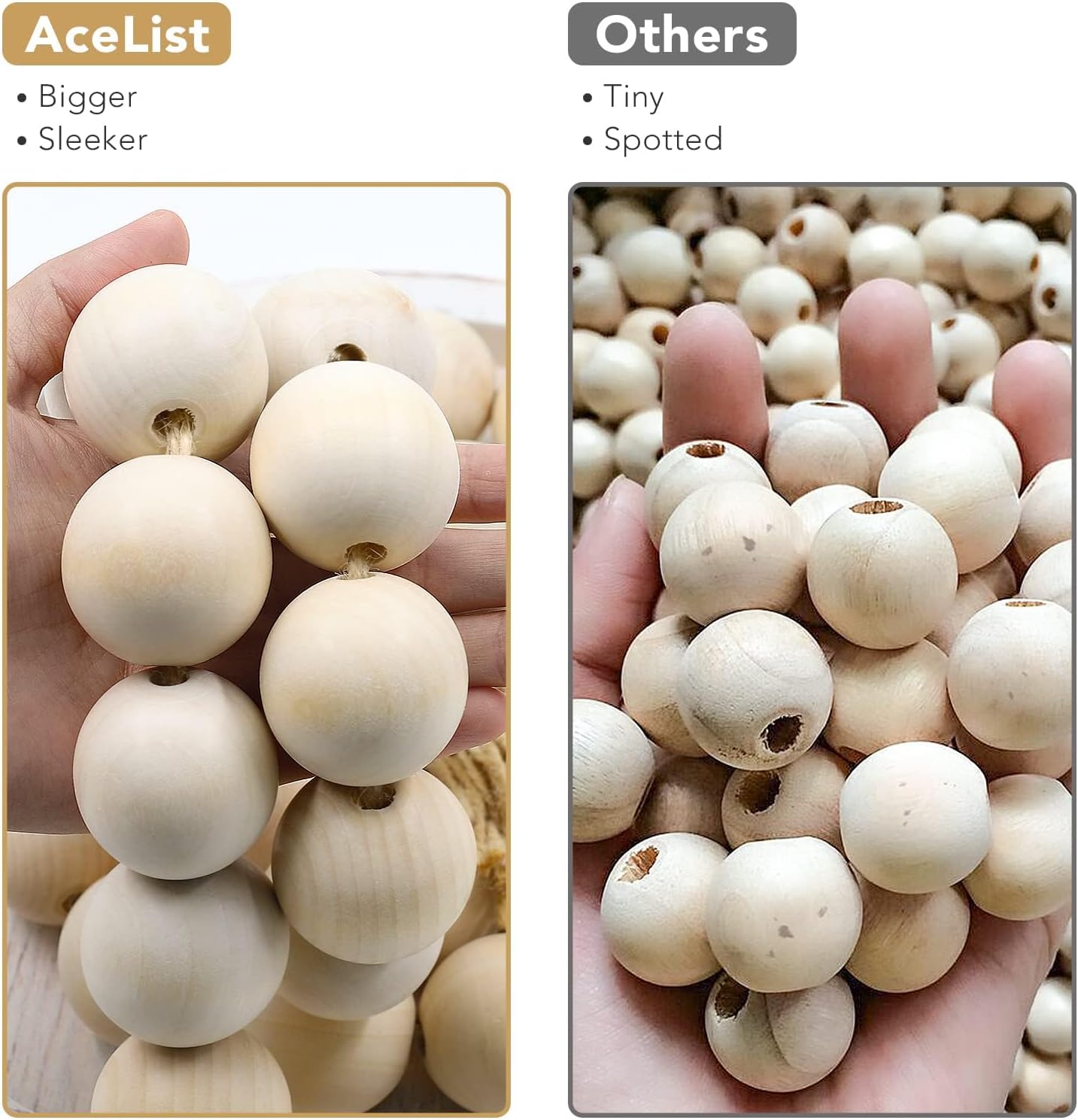 72" Large Wood Bead Garland / Large Natural
