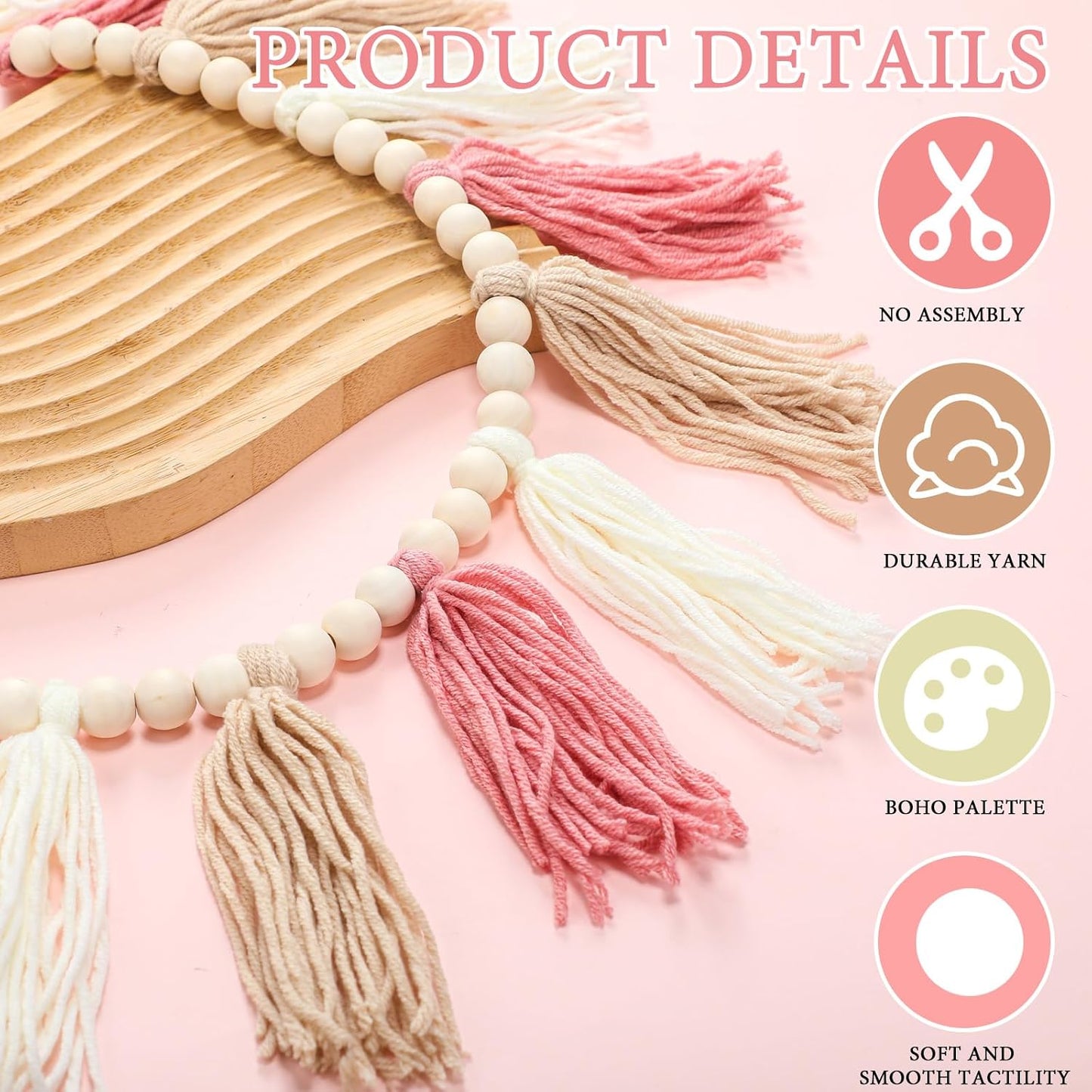 Boho Tassel Garland Decor Include 1 Boho Tassel Garland / Pink / Set of 2