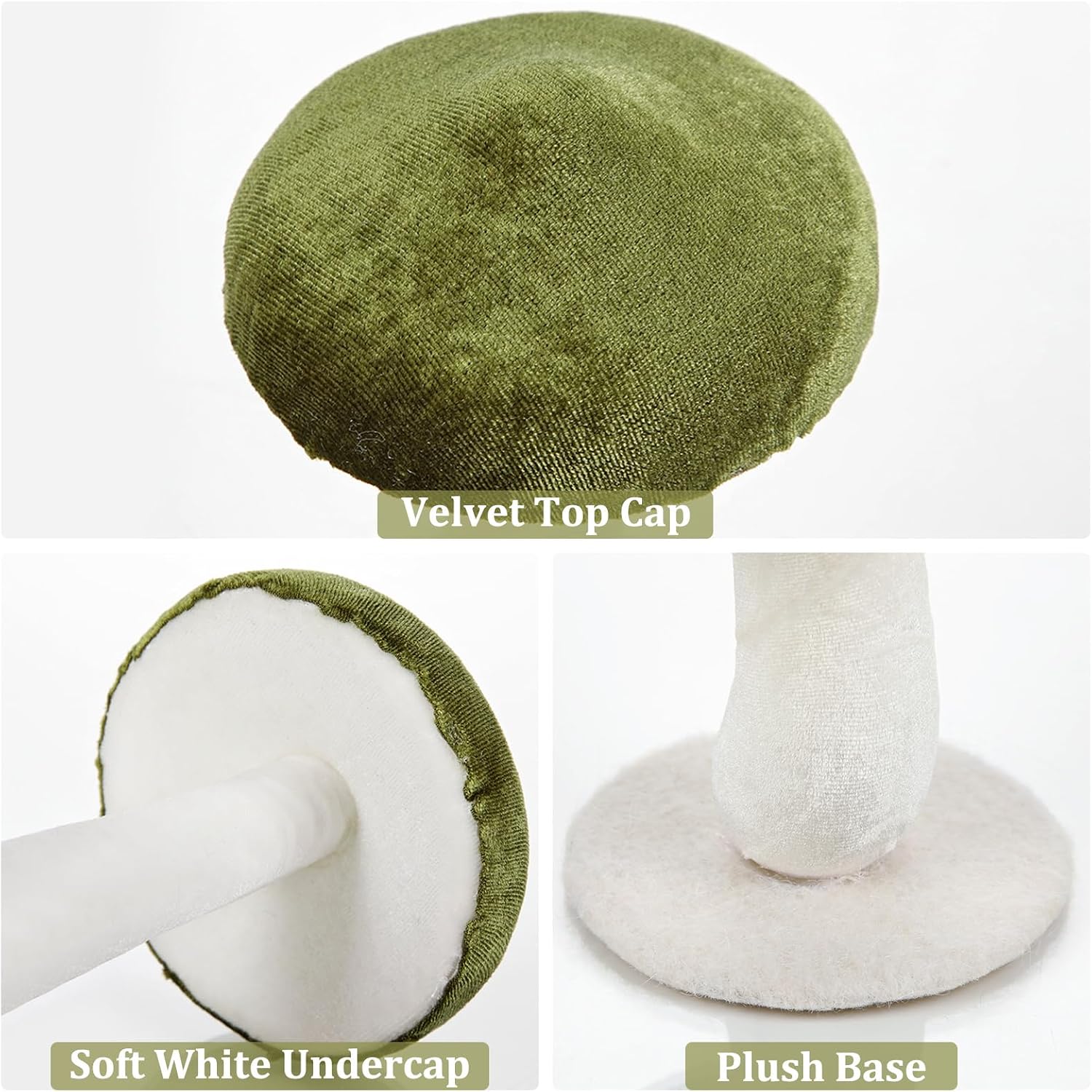 Velvet Mushrooms & White Artificial Mushroom Set Fake Fruits for Easter Home / Green / Set of 3