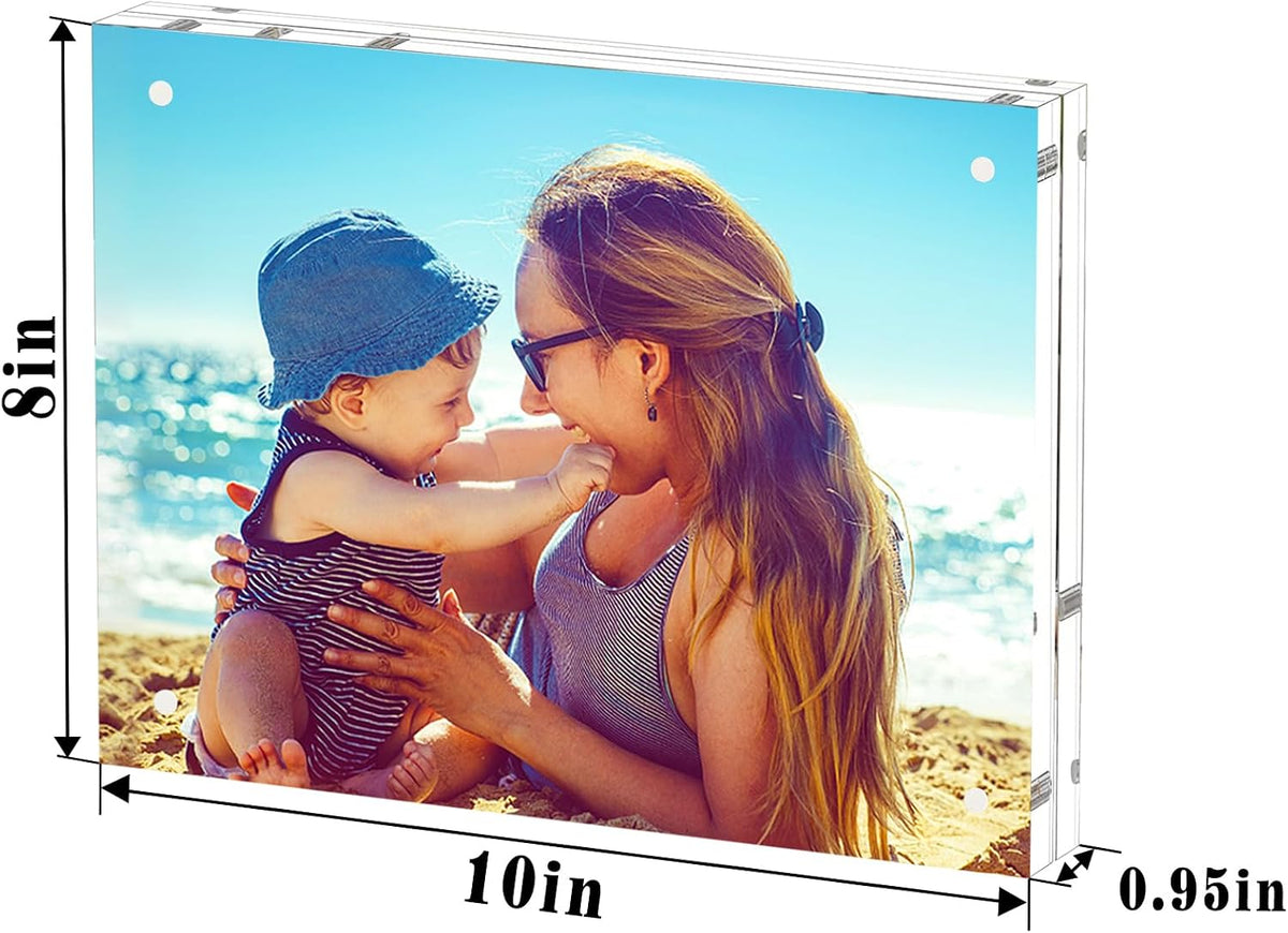 HELPLEX Acrylic Frame, 5 Pack 8x10 Picture Frames, 20mm Thicker Frameless Clear Frame Double Sided Magnetic Frame, Free