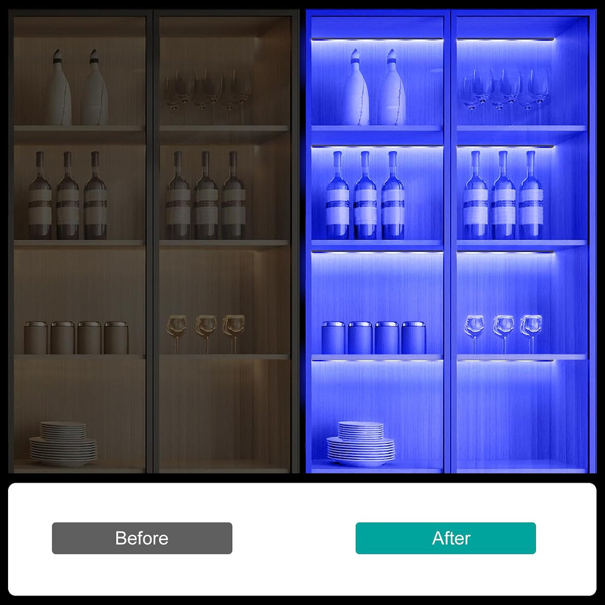 JUSJUBR RGB Shelf Lights, 4 PCS 12 Inch LED Light Bars for Night Ambient Lighting, Multiple Colors and Lighting Modes