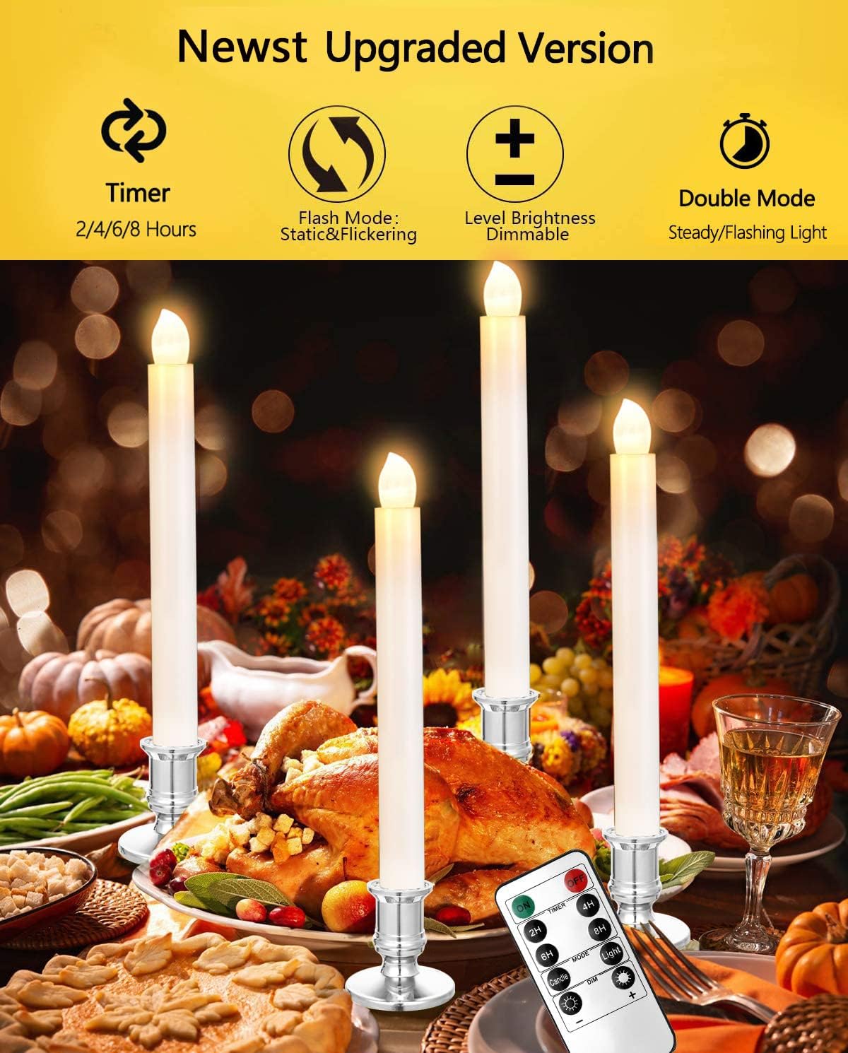 YAUNGEL Window Candles, 8 Pack LED Battery Operated Christmas Candles for Windows with Remote Electric Candle Lights