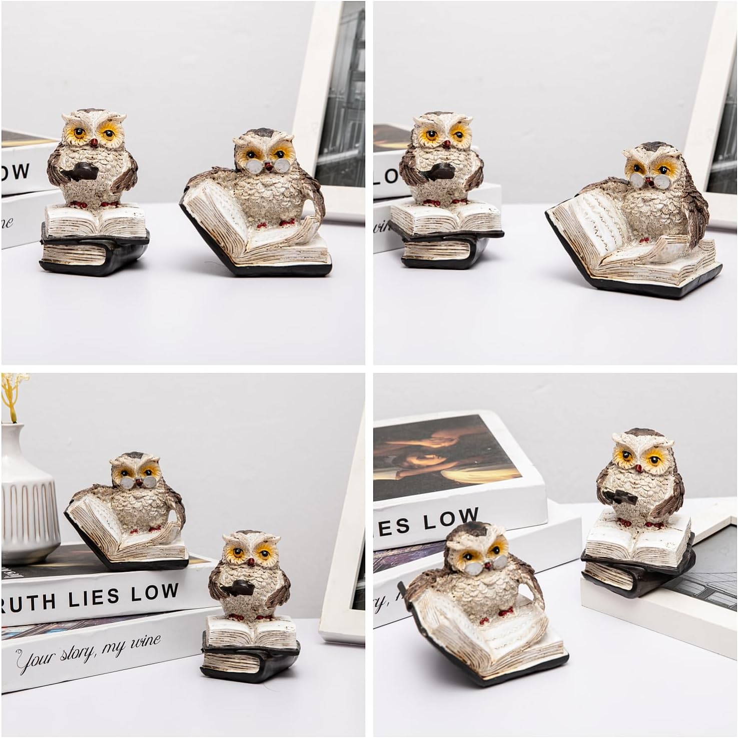 Adorable Reading Owl Statue / Set of 2