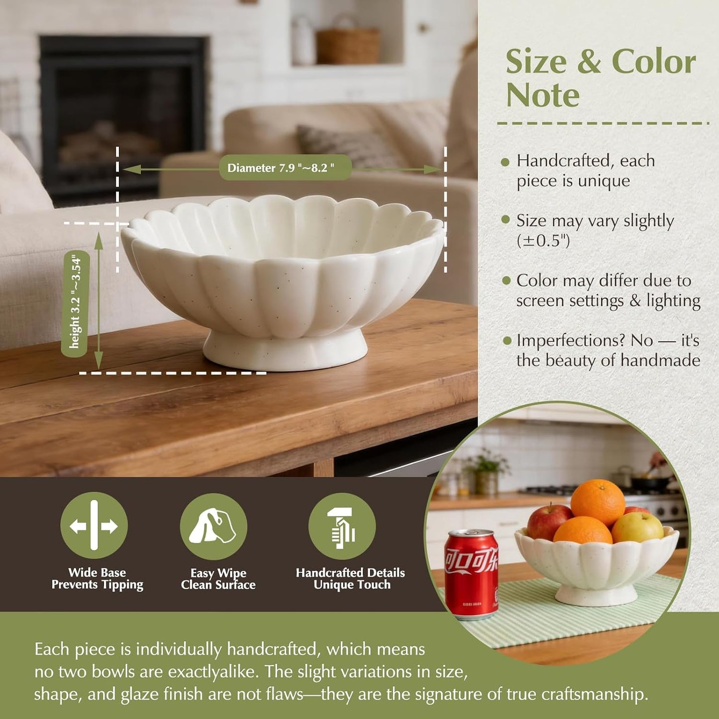 8- Medium Fluted Ceramic Decorative Bowl / Cream White