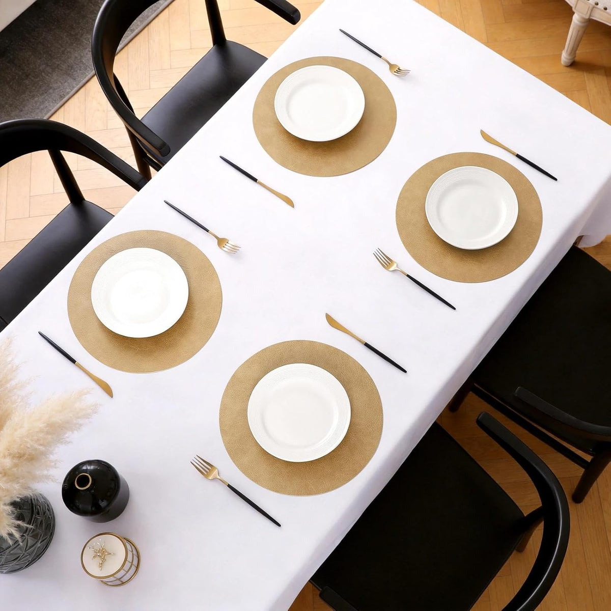 MOSAYT 13 Inch Round Vinyl Placemats Set of 8 - Faux Leather 100% Waterproof Oil-Proof Wipeable PU Place Mats, Heat