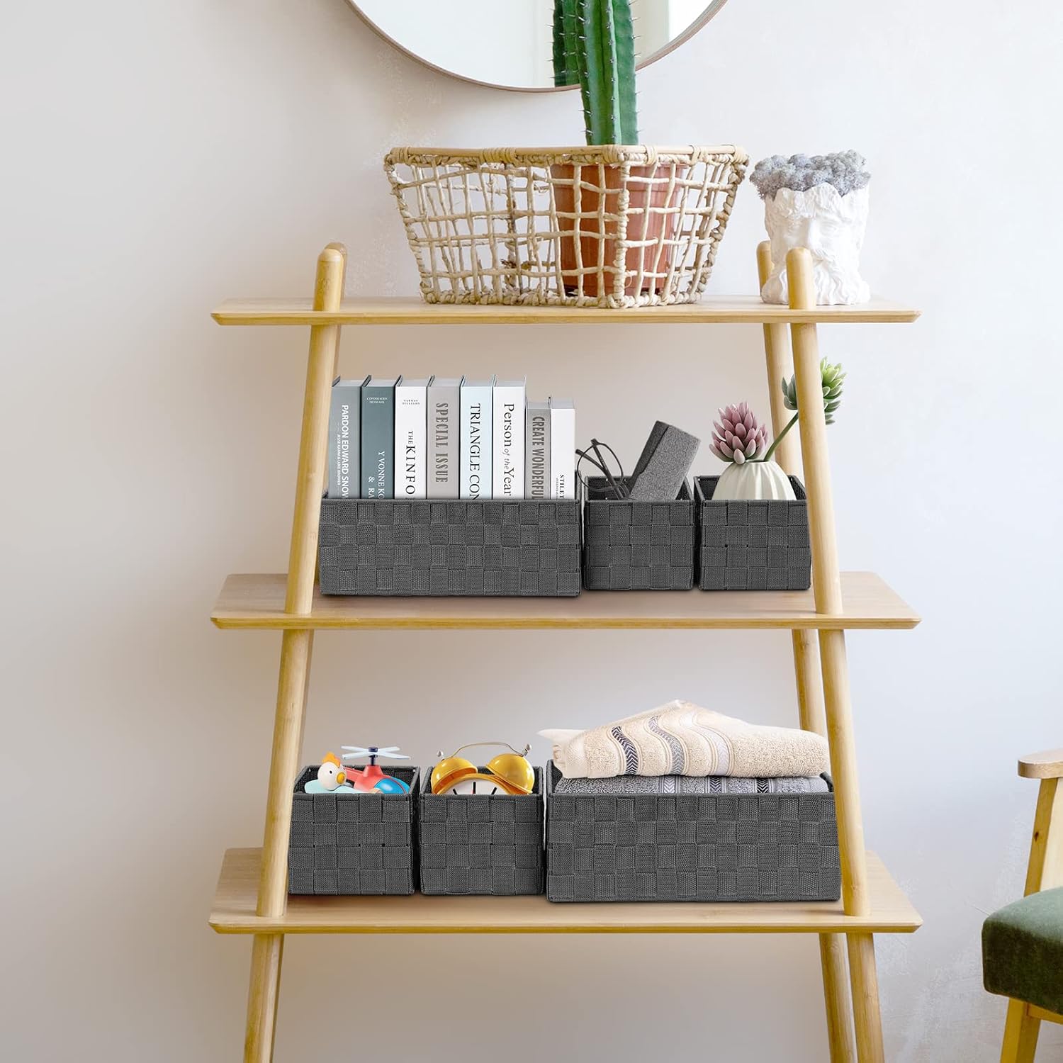 Woven Storage Baskets for Organizing / Dark Grey / Set of 6