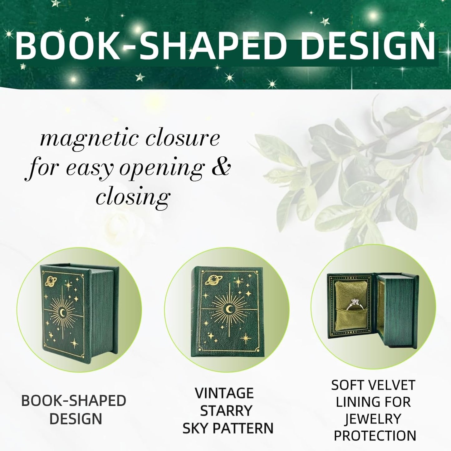 Vintage Magic Book-Shaped Ring Box Starry Sky Pattern PU Leather