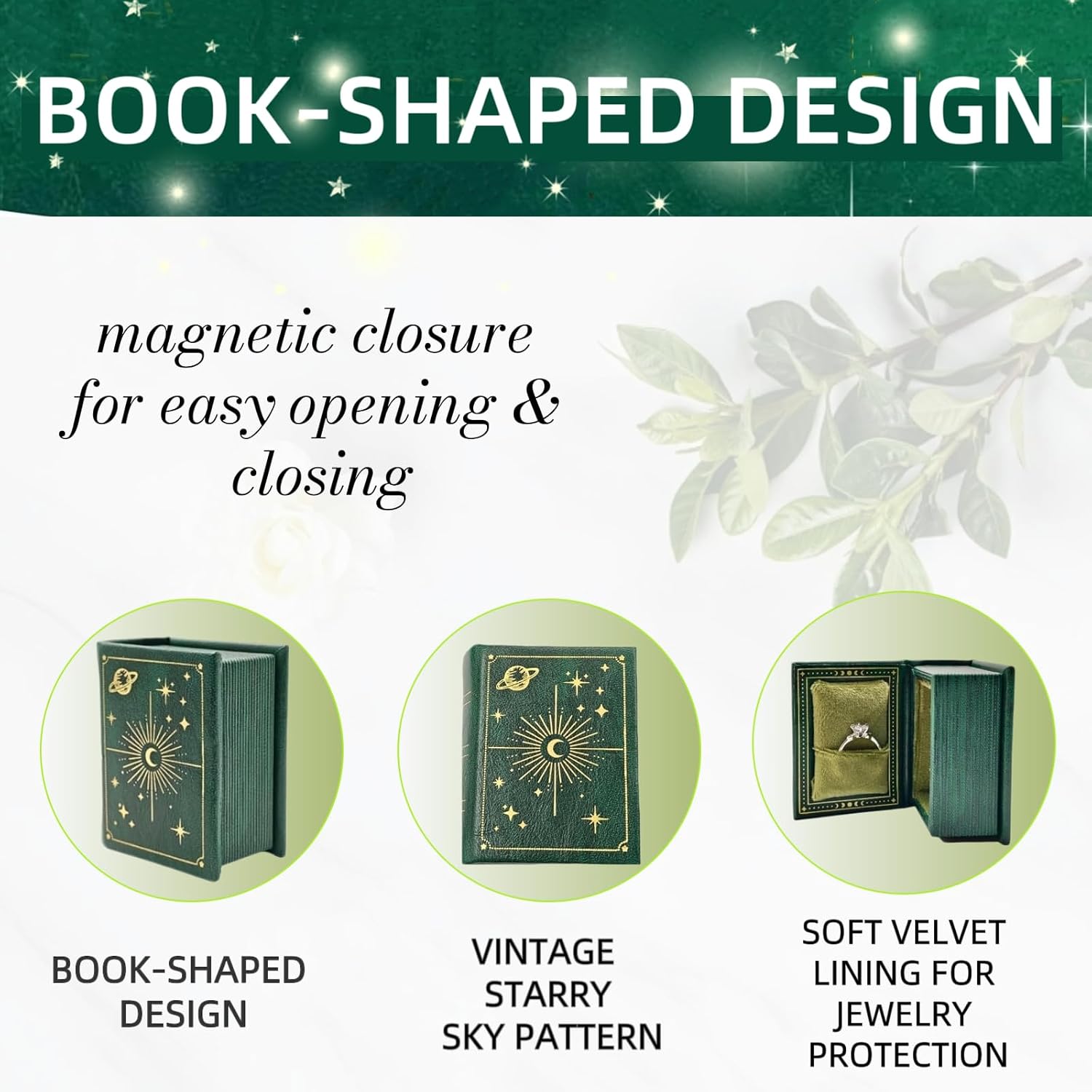 Vintage Magic Book-Shaped Ring Box Starry Sky Pattern PU Leather