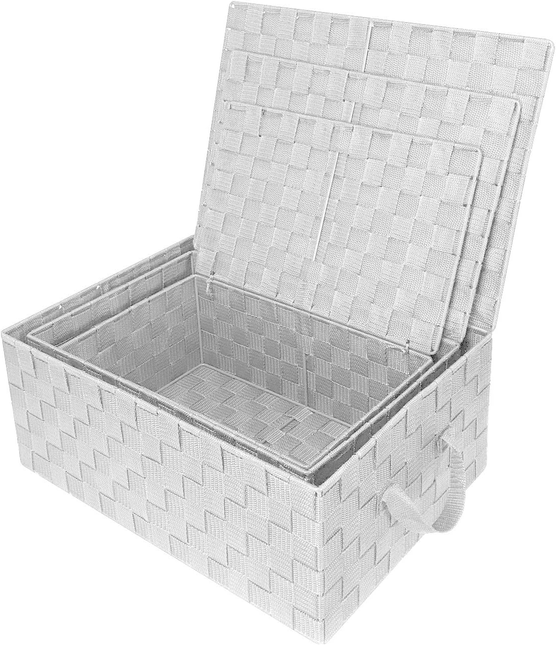 Linen Closet Organizers and Storage / Woven Lid Baskets - White / Set of 3