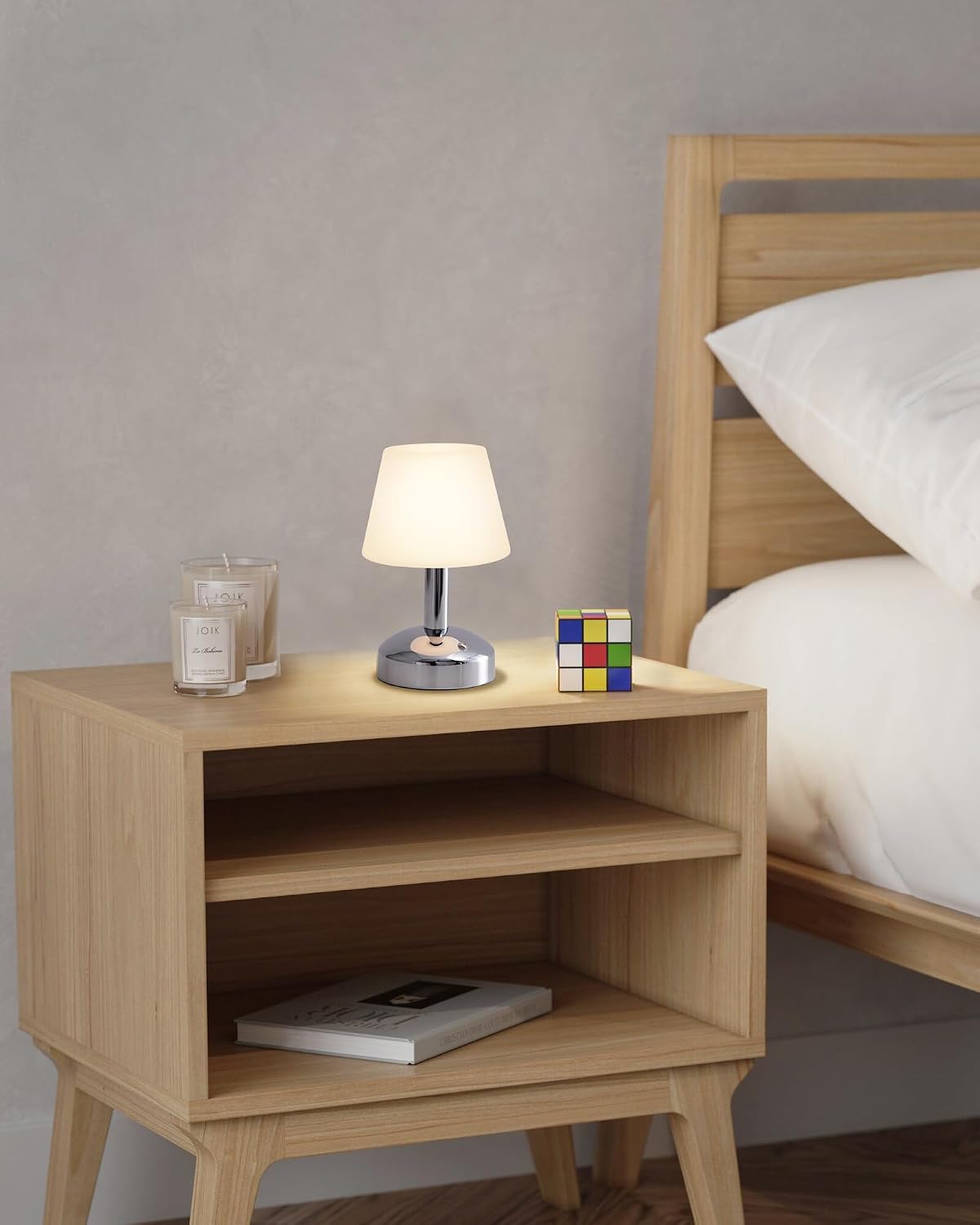KDG Silver Cordless Small Table Lamp, Portable LED Dimmable Desk Lamp | Modern 4000mAh Rechargeable Battery Operated