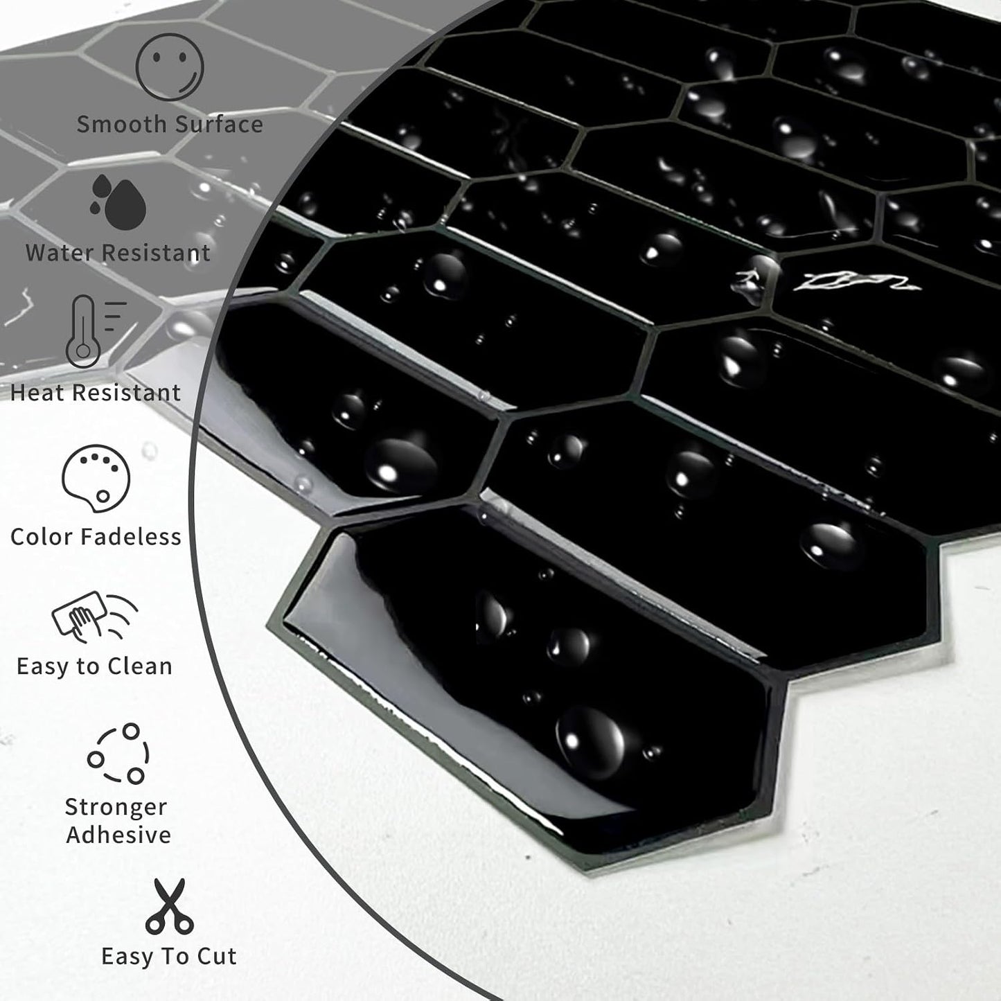 3D Waterproof Self-Adhesive Wall Tile Stick on Backsplash / Black