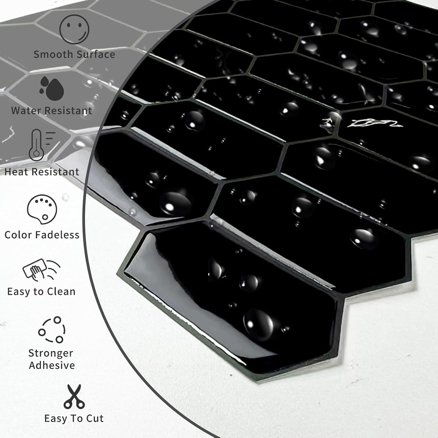 3D Waterproof Self-Adhesive Wall Tile Stick on Backsplash / Black