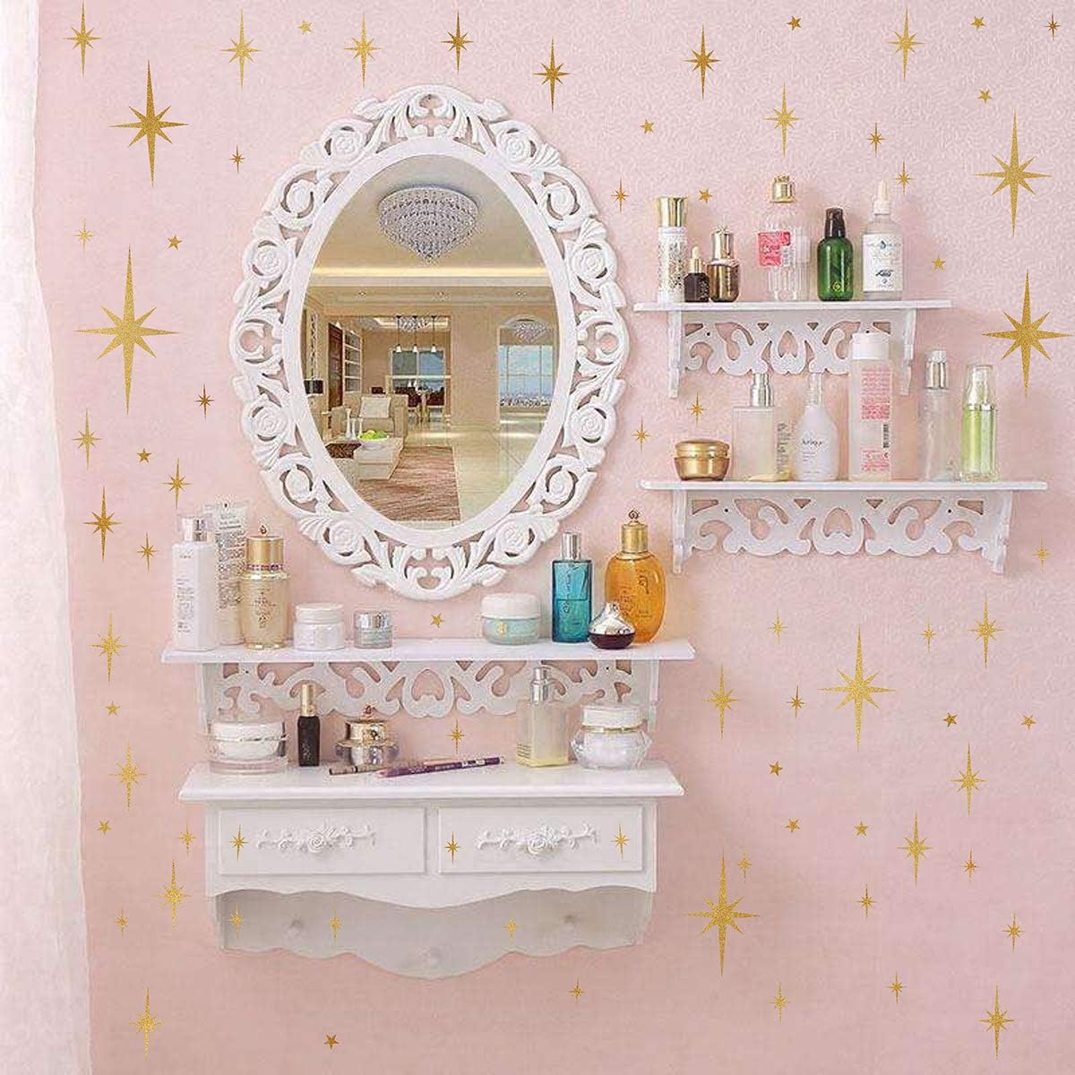 Star Wall Stickers Girls Room Wall Decals Sparkle Wall / Retro Starburst -vintage Gold / Set of 116