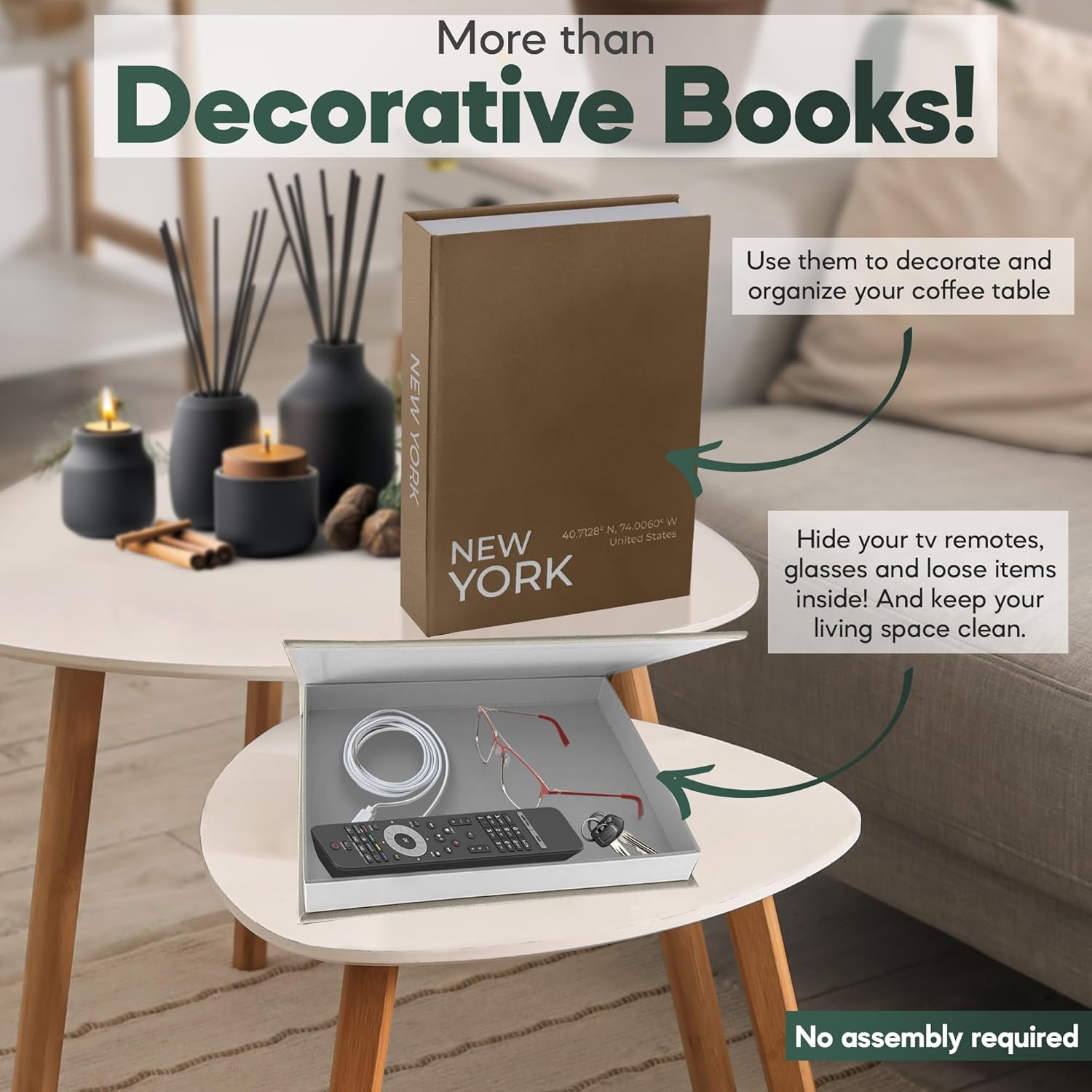Faux Book Storage Box Set / Beige/brown / Modern