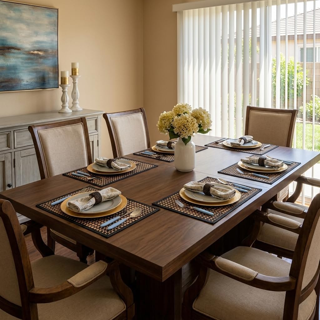 Eorbow 8 Pack Bamboo Placemats, Natural Anti-Slip Dining Table Mats, Heat-Resistant Place Mats, Japanese Style Washable