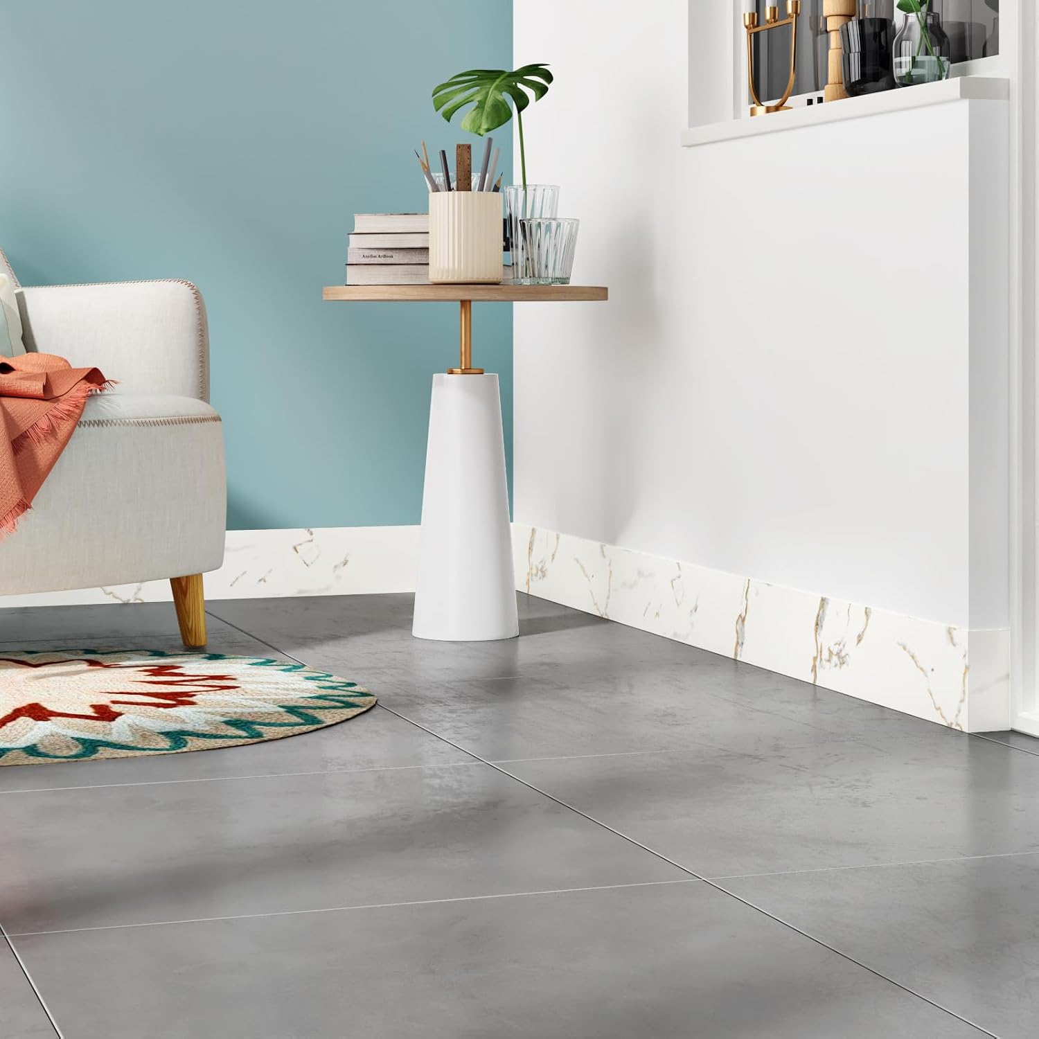 White/Gold Marble Peel and Stick Wallpaper Borders for Counter / 3.9 x 394 / Matte White/gold Marble