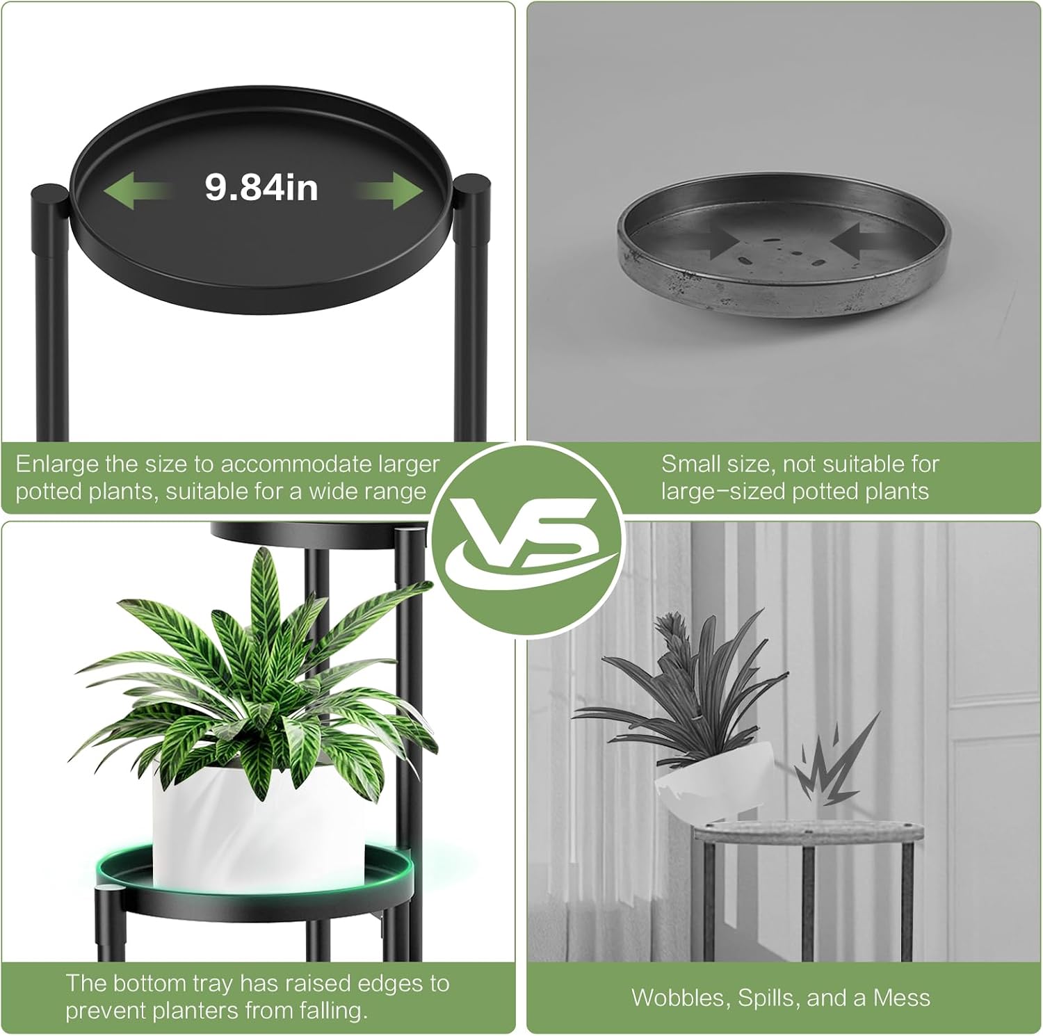 3 Tier Metal Corner Plant Stand Indoor Outdoor, 10 Inch Wide Tray, Black | 30 In Tall Foldable Iron Flower Pot Holder