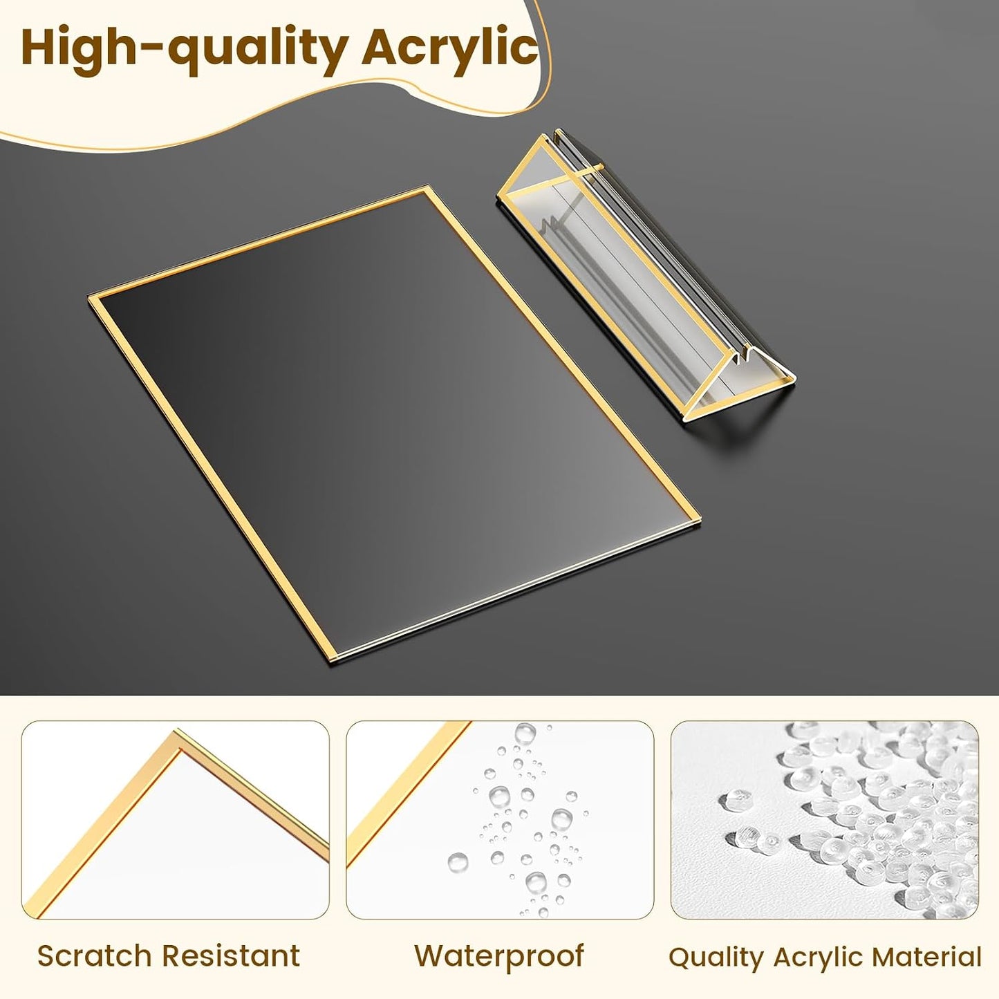Acrylic Sign Holder Double-Sided Frames Flyer Display Stand for Menu / 5 x 7 / Gold / Set of 6