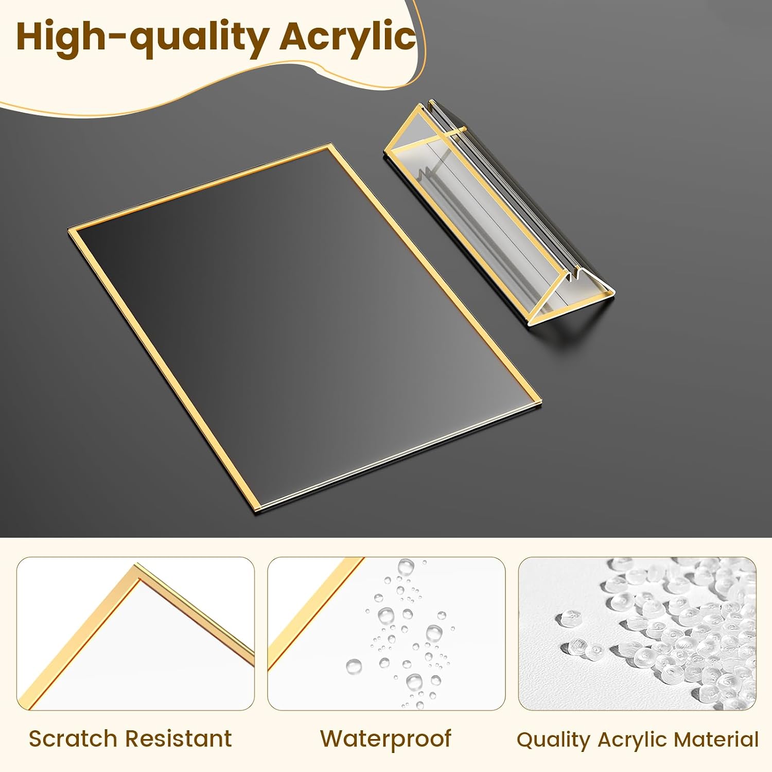 Acrylic Sign Holder Double-Sided Frames Flyer Display Stand for Menu / 5 x 7 / Gold / Set of 6