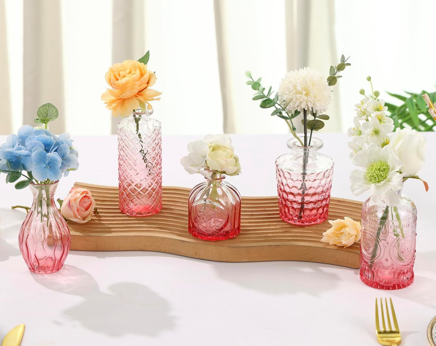 Glass Bud Vase Set / Pink / Set of 5