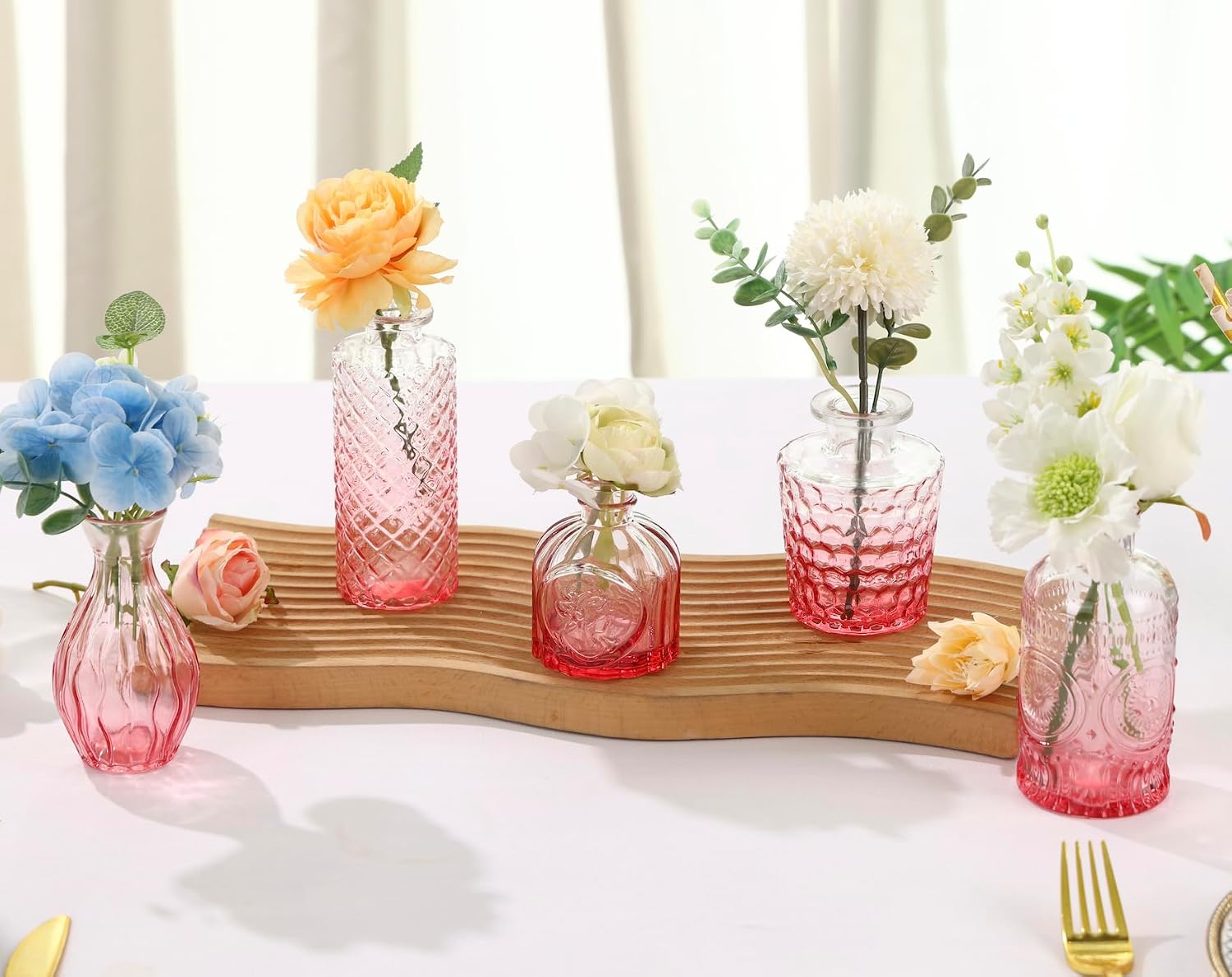 Glass Bud Vase Set / Pink / Set of 5