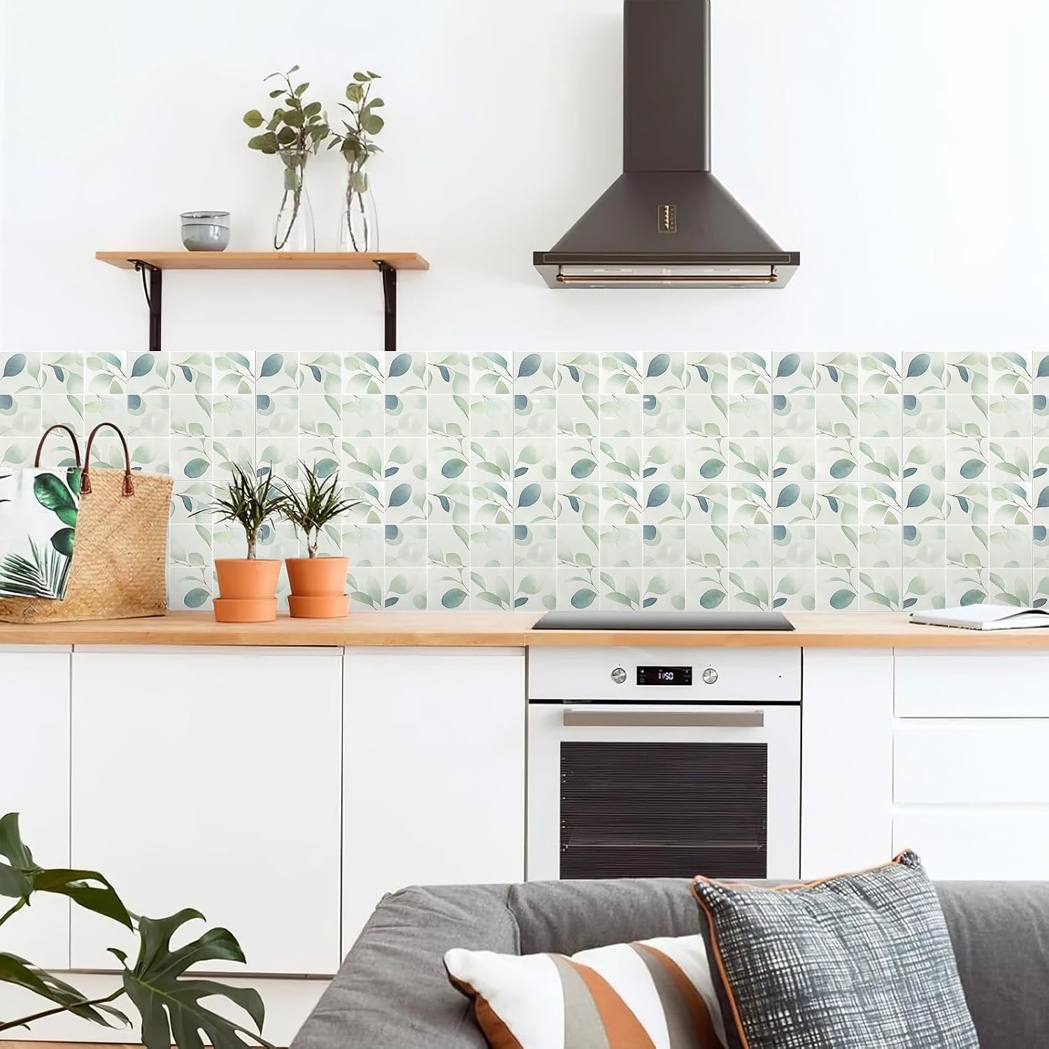 Peel & Stick Tile Stickers Waterproof Self-Adhesive Backsplash Stickers / Leave Green / Set of 10