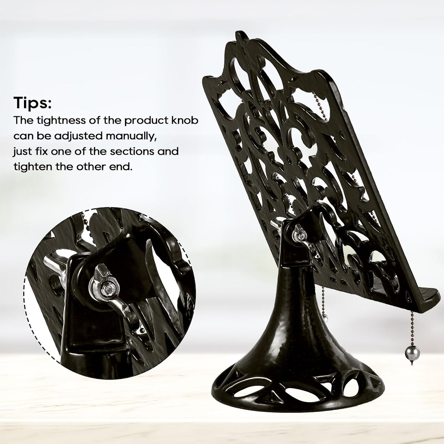 JOGREFUL Adjustable Cast Iron Cookbook Stand, Recipe Holder Latte Gold | Heavy-Duty Book Vintage Holder, Reading Rest
