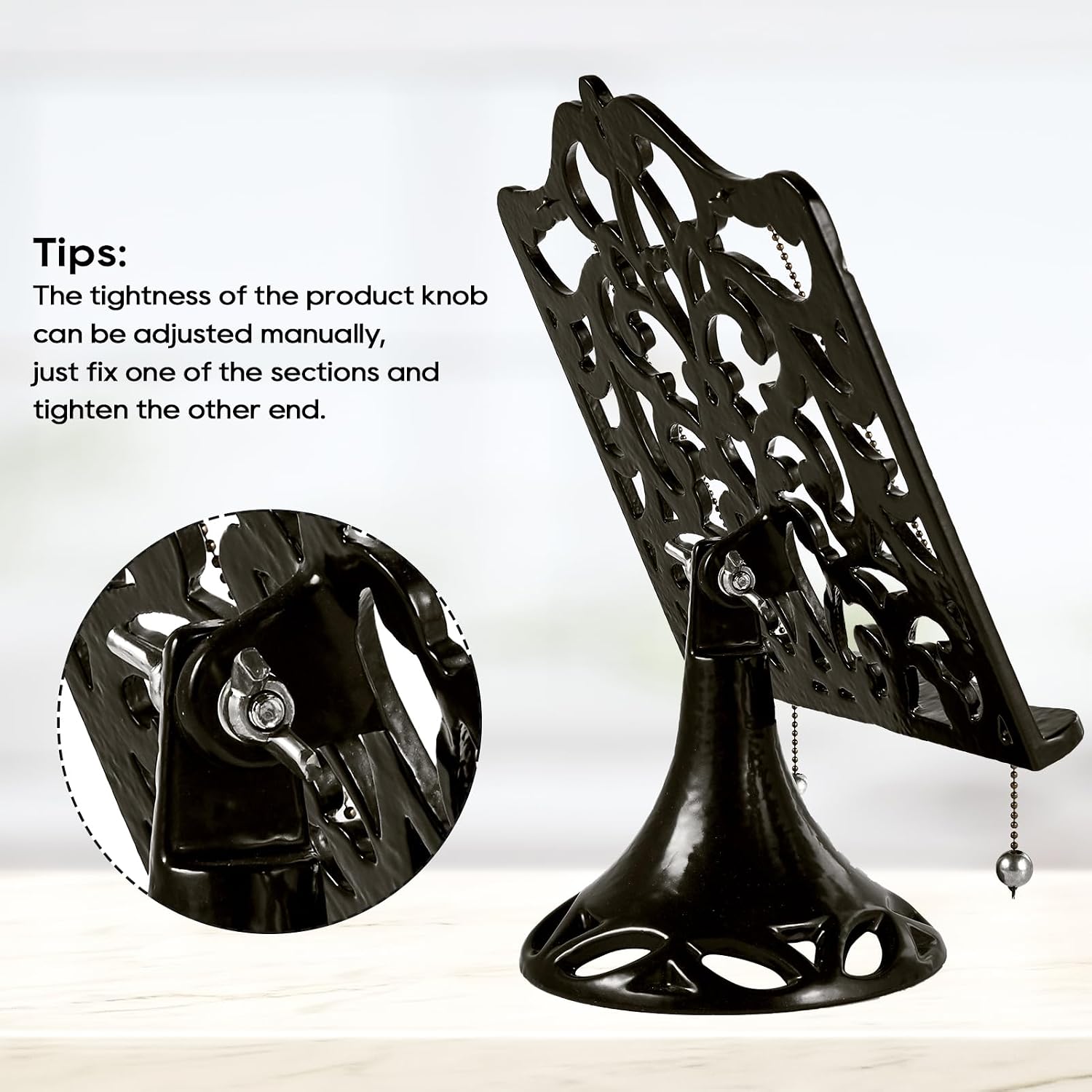 JOGREFUL Adjustable Cast Iron Cookbook Stand, Recipe Holder Latte Gold | Heavy-Duty Book Vintage Holder, Reading Rest