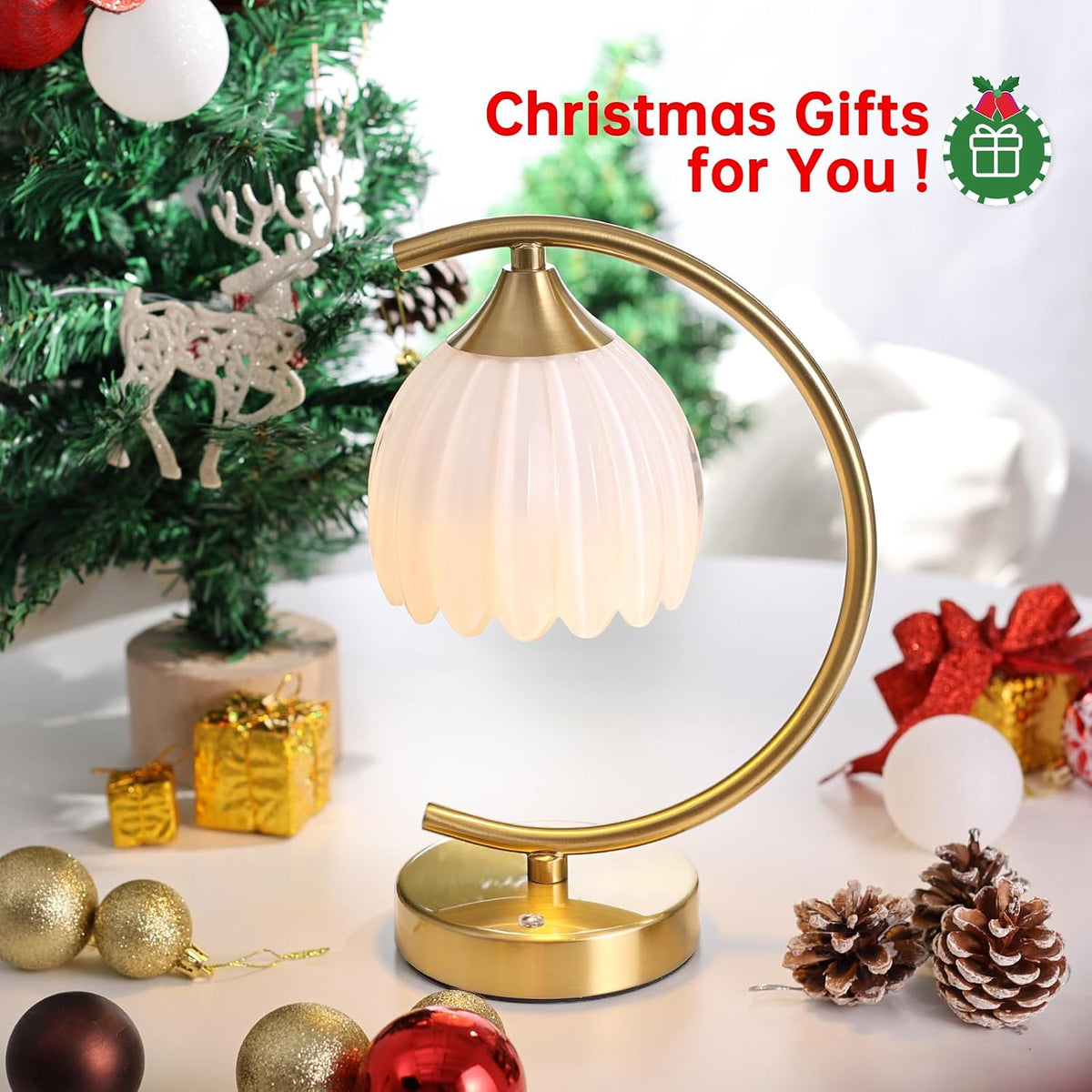 Shenmoyl Set of 2 Tulip Table Lamp, 5200mAh Cordless Touch Control Table Lamps with 3 Color Temps & Stepless Dimming