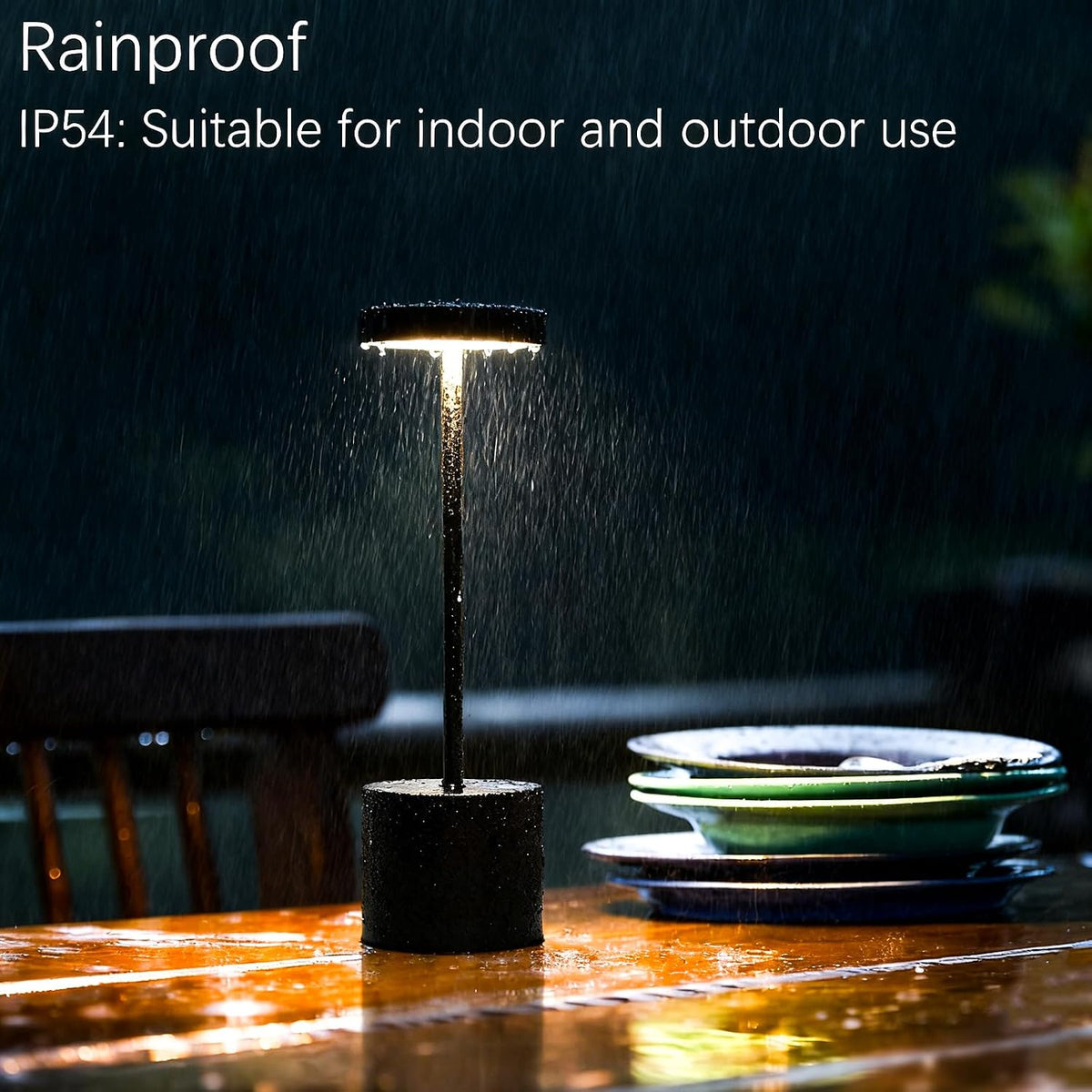 2-Pack Cordless Rechargeable LED Table Lamp (Matte Black) | 5000mAh Battery, 3-Color Stepless Dimming, IP54 Waterproof