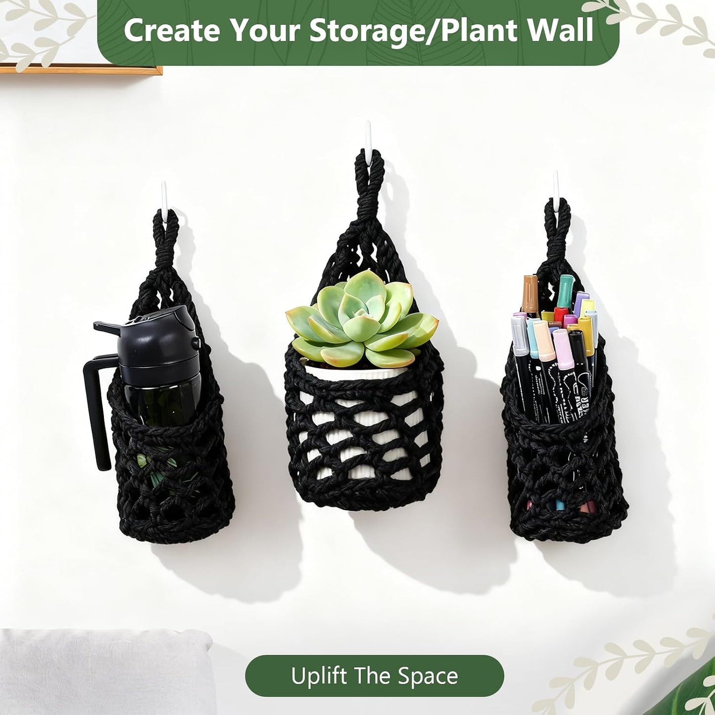 Macrame Wall Plant Hanger / Black / 4-inch / 4 Inch