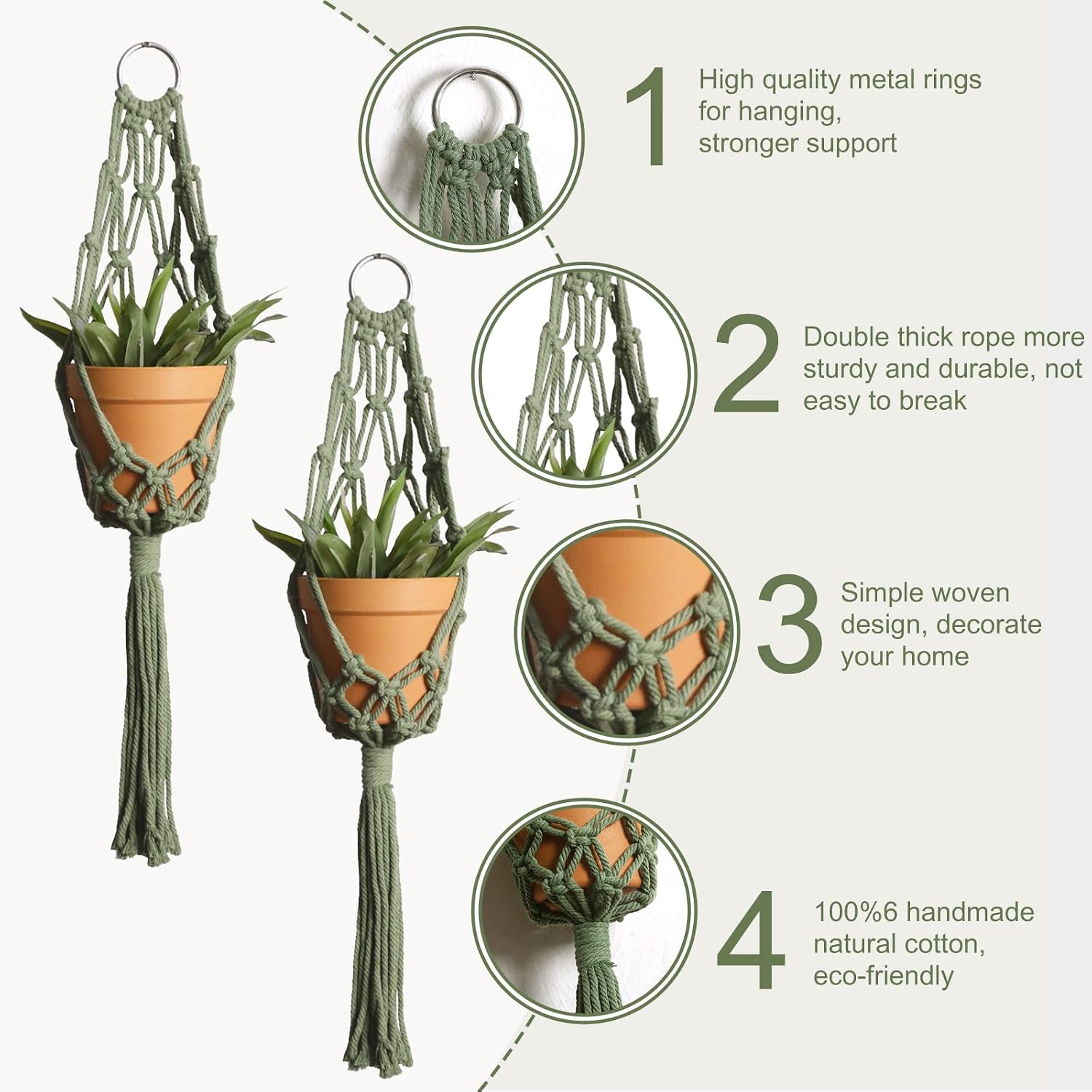 Macrame Hanging Planter / Olive Green / Set of 2