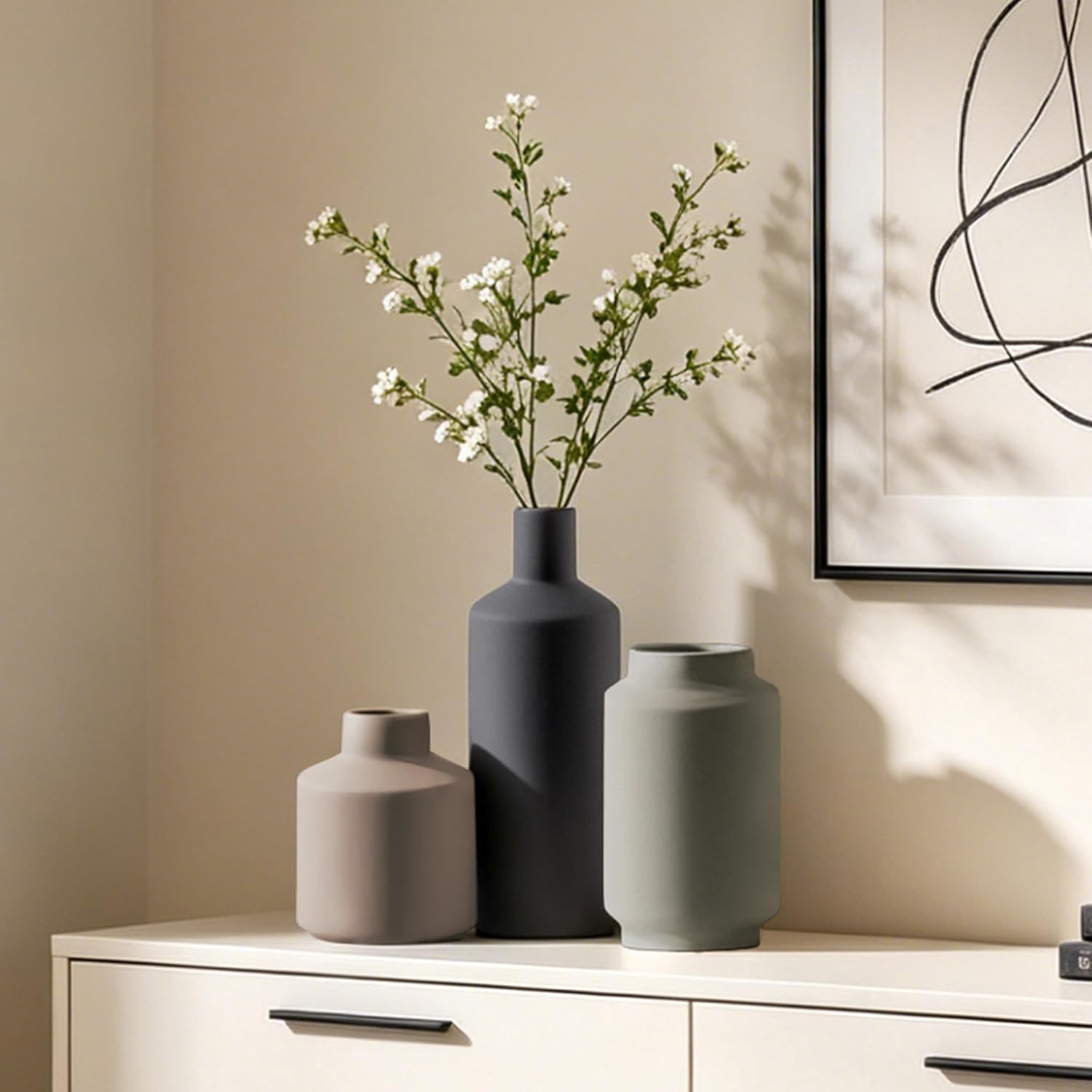 Ceramic Vase / Modern Farmhouse Boho Table Centerpiece Vases / Multi 3x / Set of 3