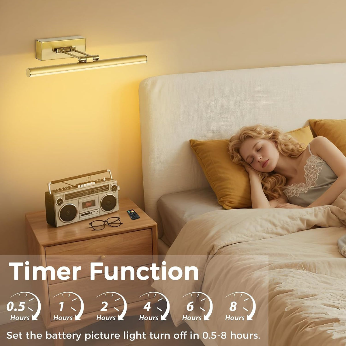 JUSHENG Picture Lights for Wall Battery Operated, Brass 3CCT Dimmable Gallery Light with Detachable Battery and Timer